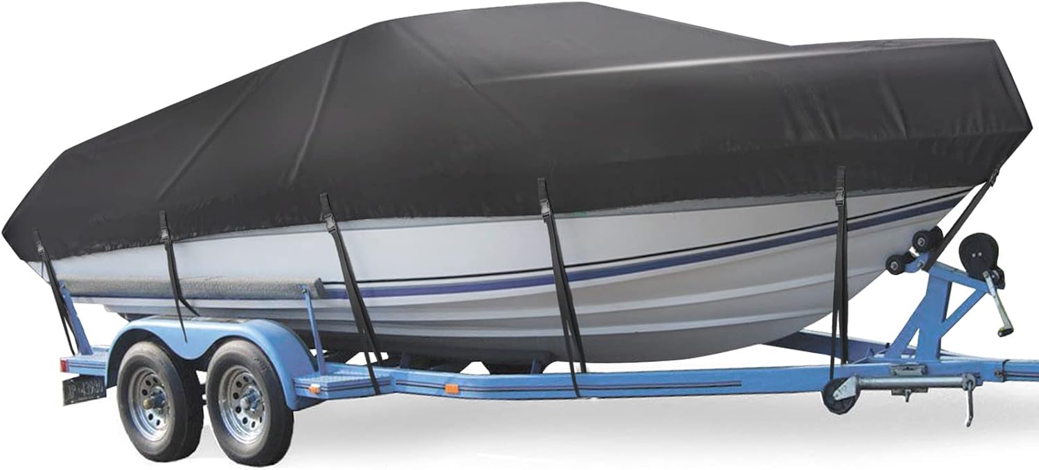 Mancro Boat Cover, 17-19ft Waterproof Trailerable Boat Cover, Heavy Duty UV Resi...
