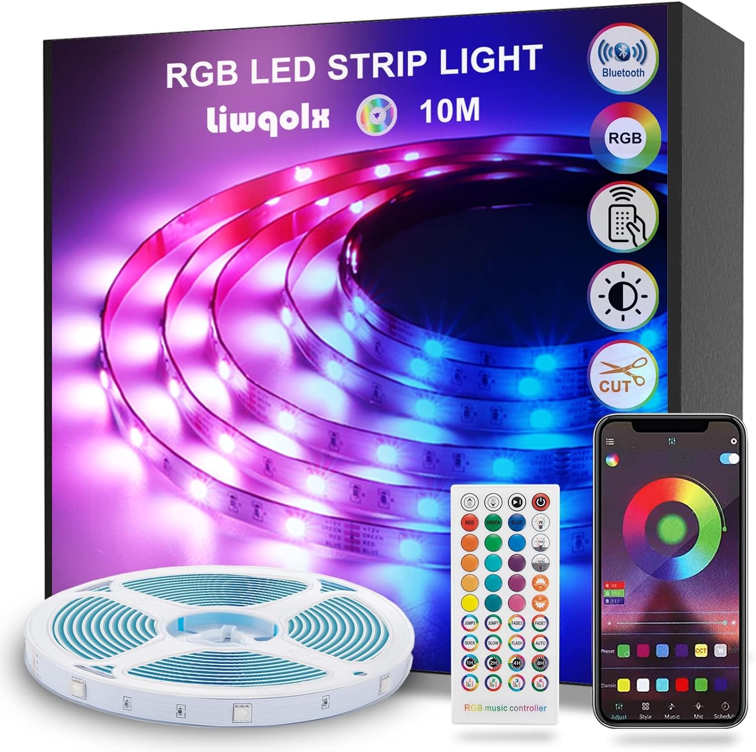 LED Strip Lights 10m, RGB Bluetooth LED Light with Remote, Music Sync, Smart App...