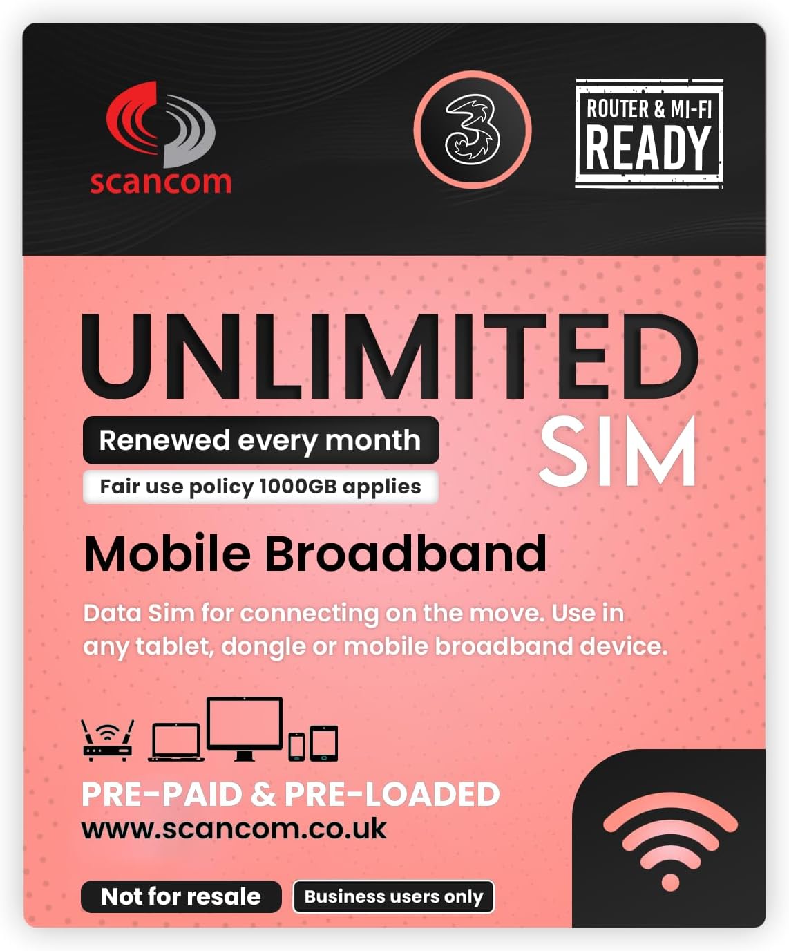 Three Unlimited 5G Data SIM - Preloaded Every Month from now until 8th December...