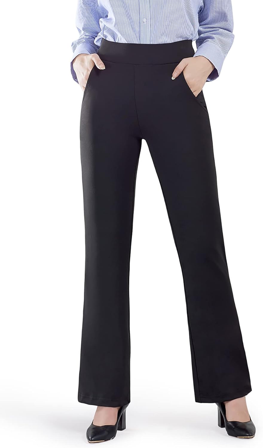 Bamans Black Dress Pants for Women Straight Leg High Waisted Business Work Trous...