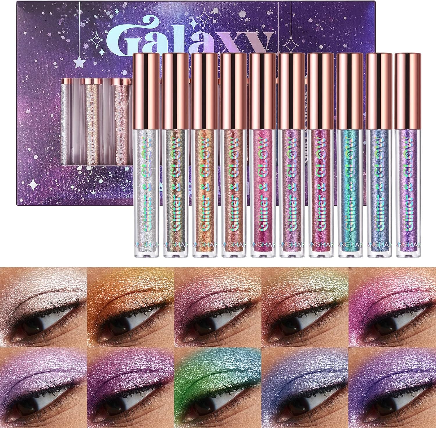 10 Pcs Liquid Glitter Eyeshadow Metallic Shimmer Glitter Eyeshadow Sweatproof Ma...