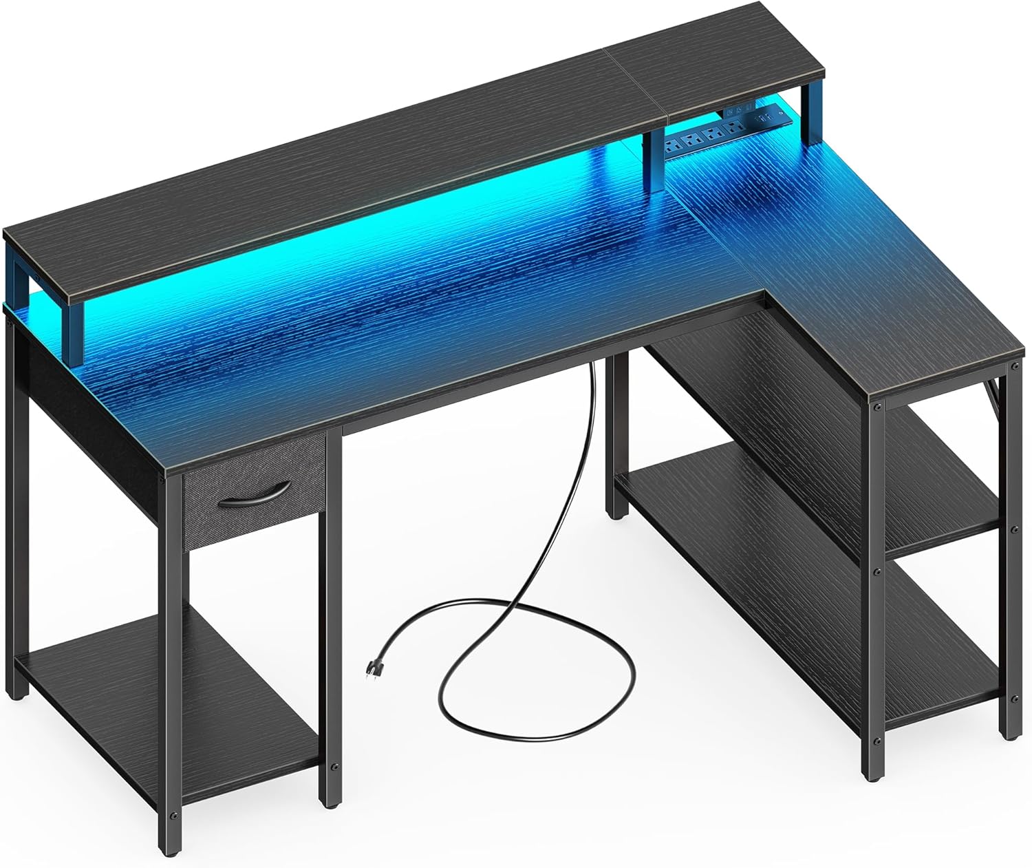 SUPERJARE 47 inch Reversible L Shaped Desk with LE...