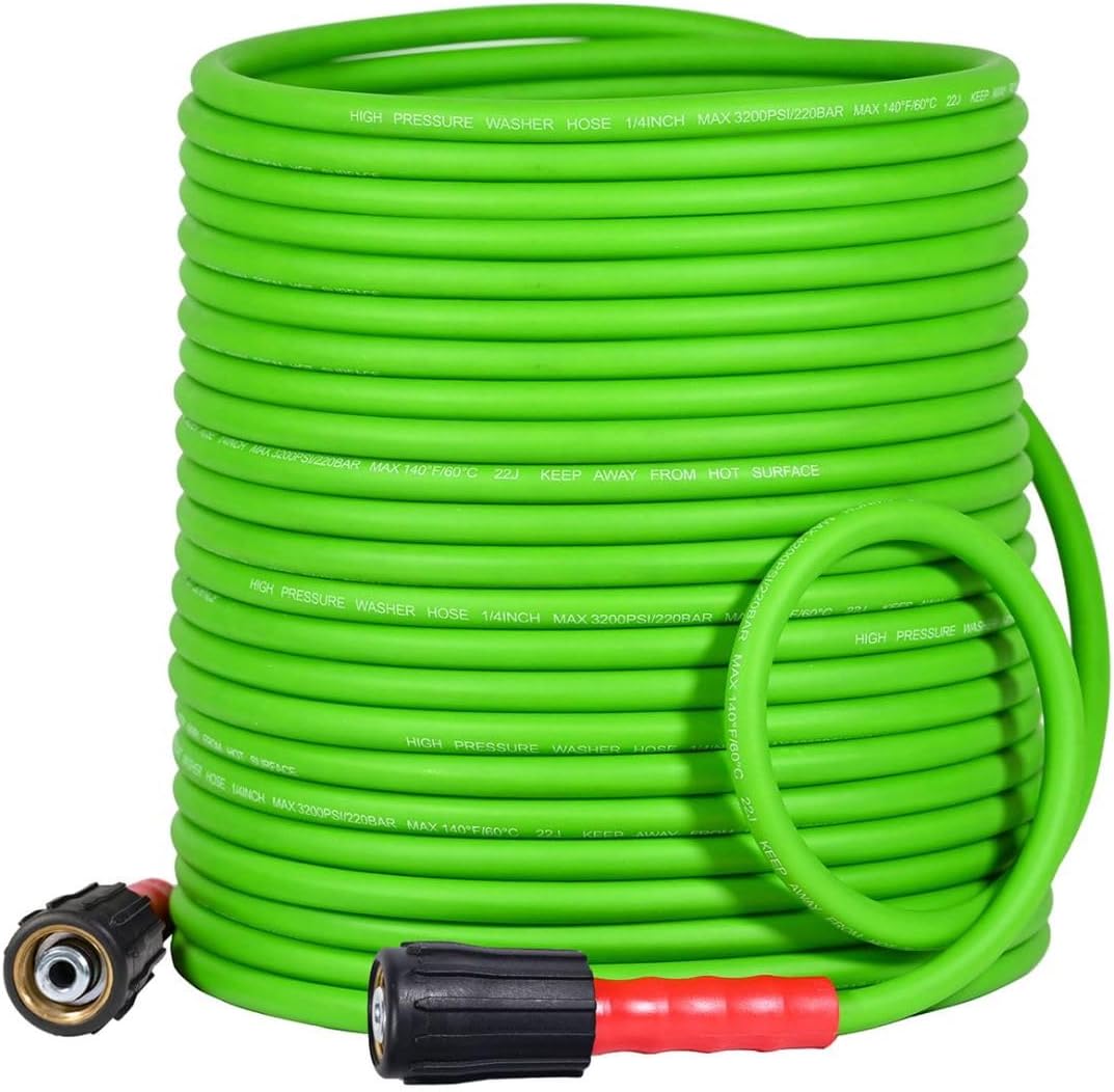 YAMATIC Flexible Pressure Washer Hose 100FT, 3200 PSI 1/4'' Power Washer Hose Re...