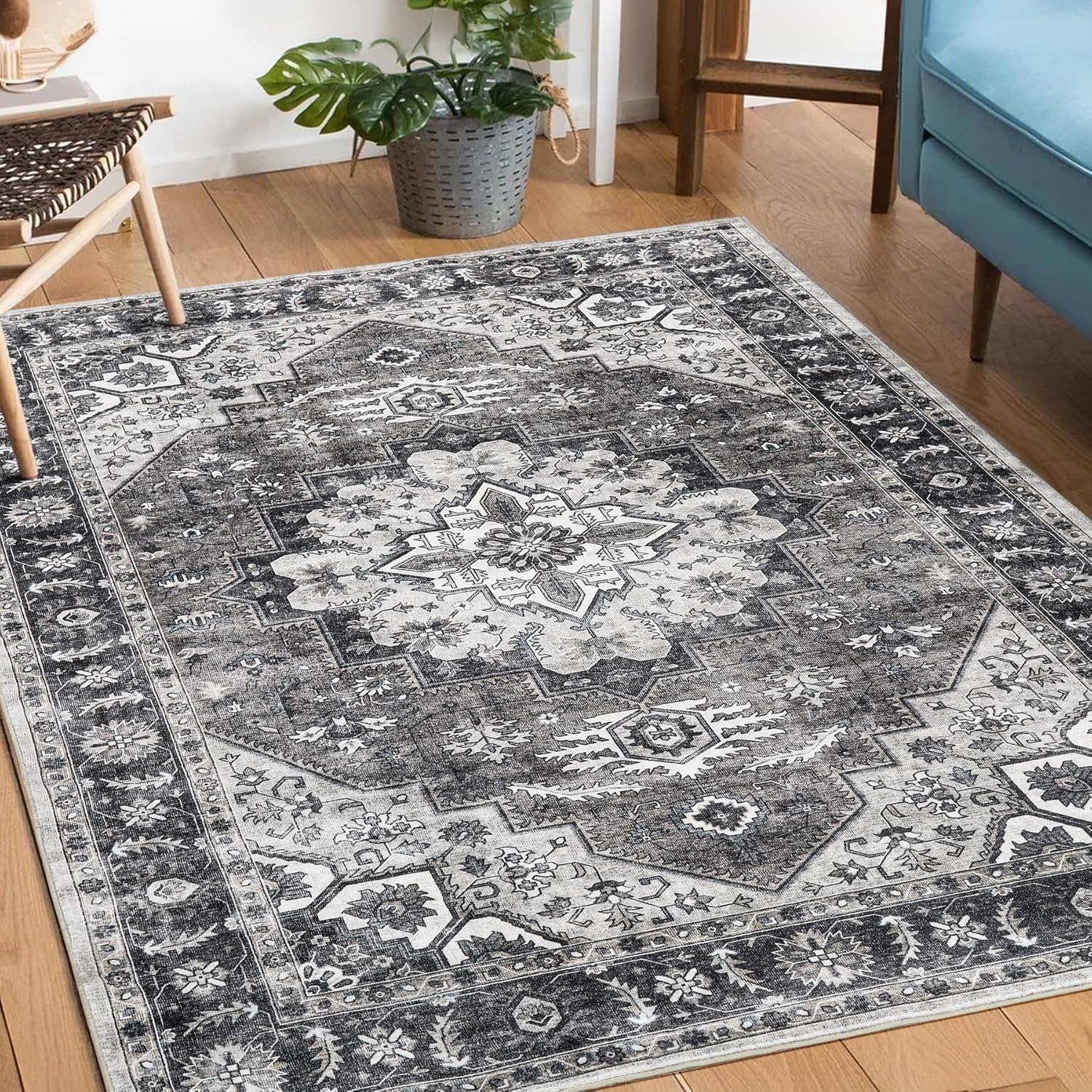 3x5 Area Rugs Washable Boho Rug, Non Slip Carpet for Living Room, Boho Vintage D...