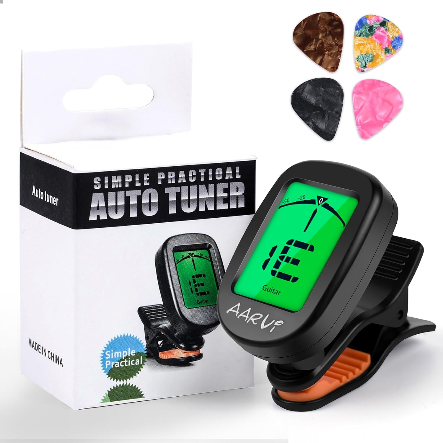 AARVI Clip On Guitar Tuner for All Instruments, Acoustic/Electric Guitar, Ukulel...