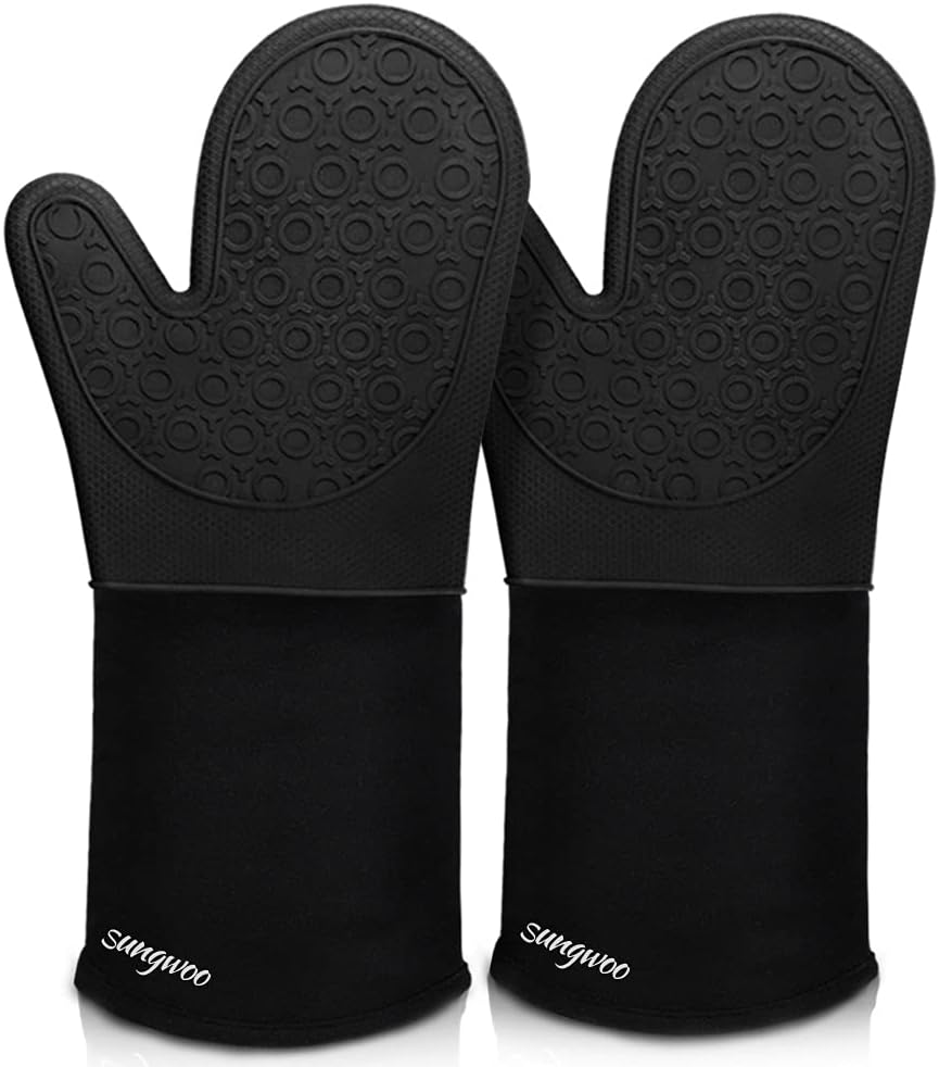 sungwoo Extra Long Silicone Oven Mitts, Heat Resistant Oven Gloves with Quilted...
