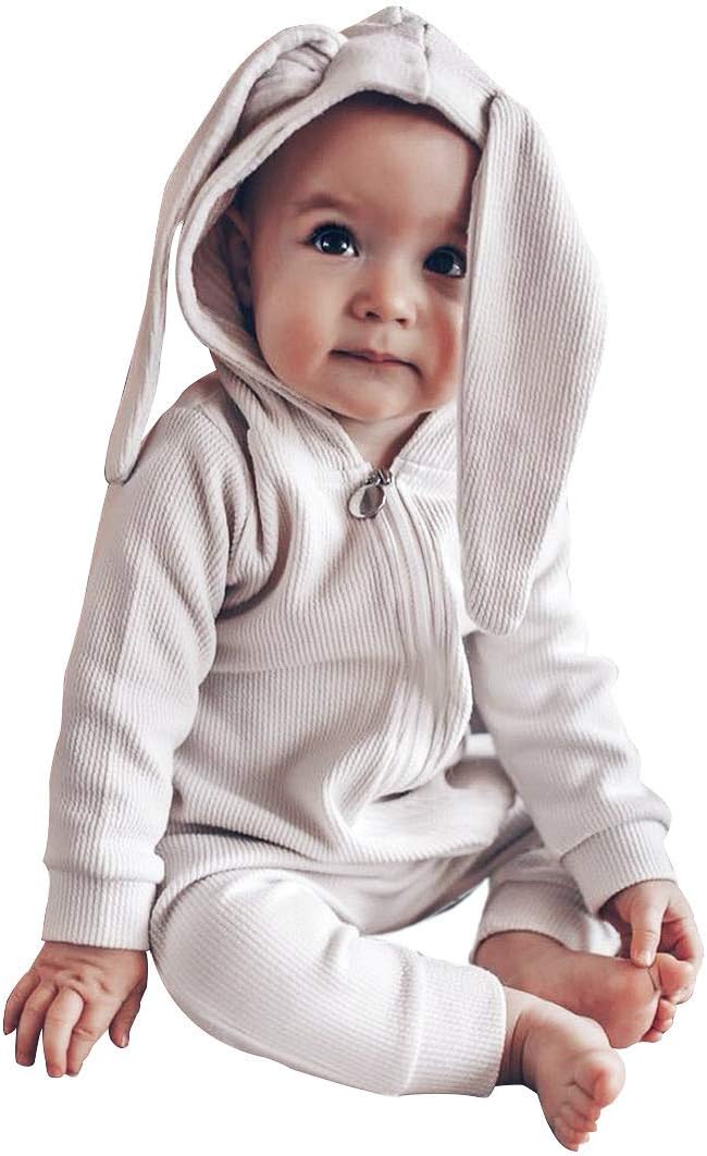 Simplee kids Animal Bunny Baby Easter Romper Long Ear Rabbit Hoodie Romper Jumps...