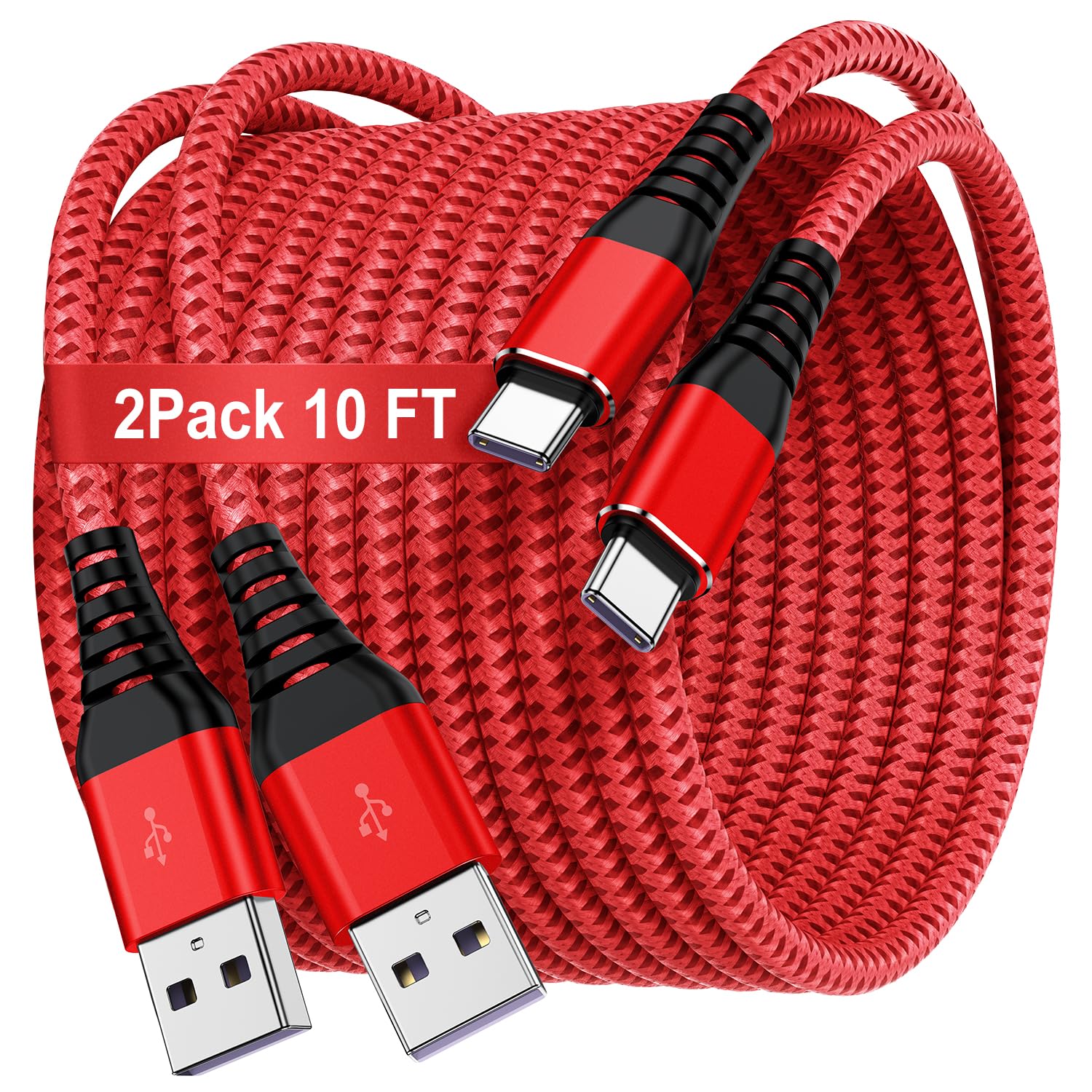 USB C Type C Cable 10FT,Nylon Braided Fast Charging 3A Quick Charger Cord,USB A...