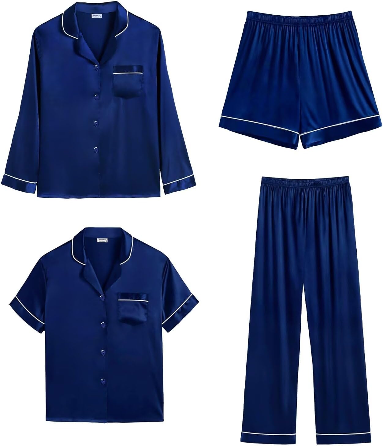SWOMOG Mens Satin Silk Pajamas Set 3pcs Short Sleeve Sleepwear Silky Button Down...