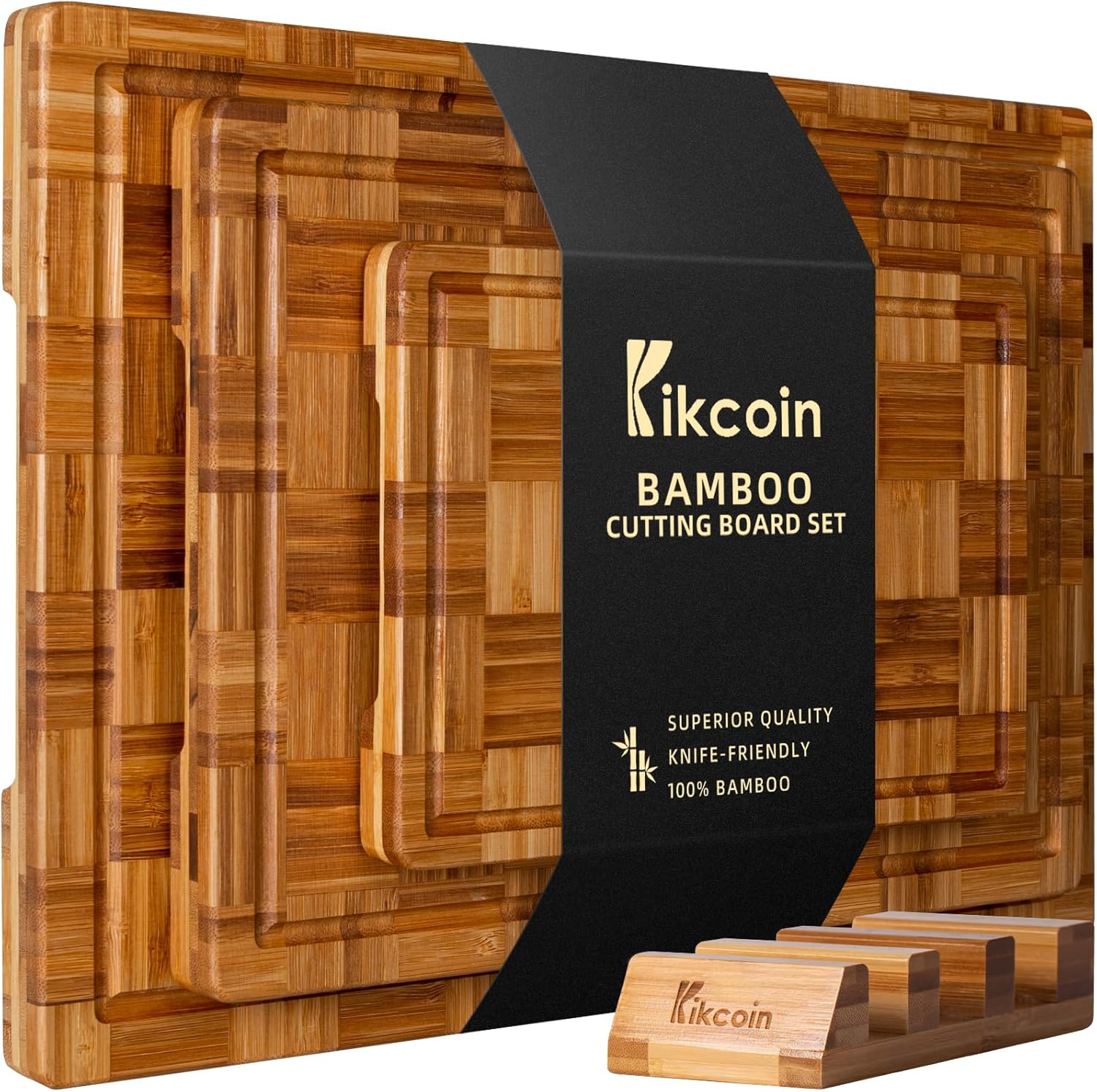 Extra Large Bamboo Cutting Boards, (Set of 3) Chopping Boards with Juice Groove...