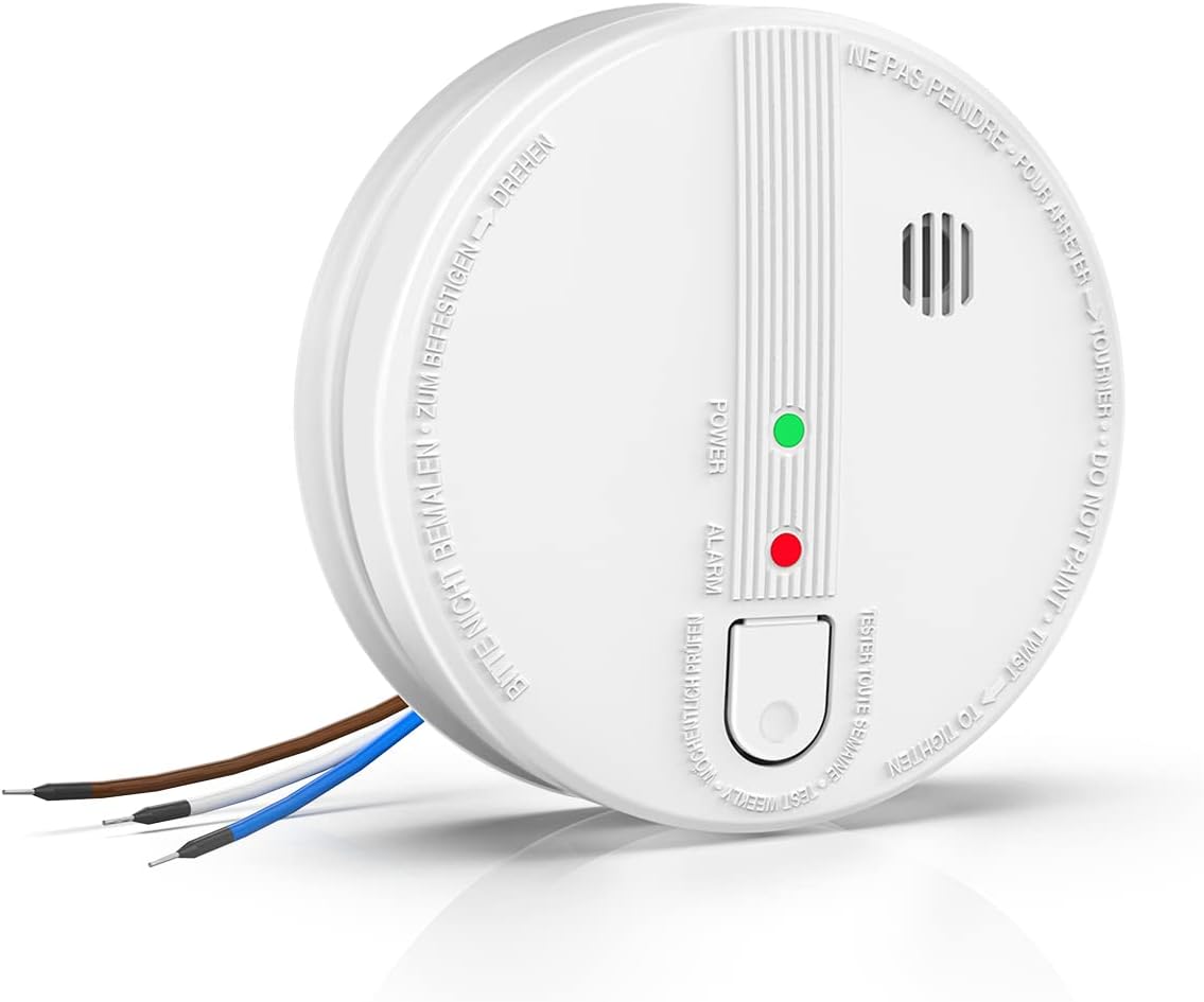 Jemay Wired Smoke Alarm, Interlinked Fire Alarm with LED Indicator and Silence B...