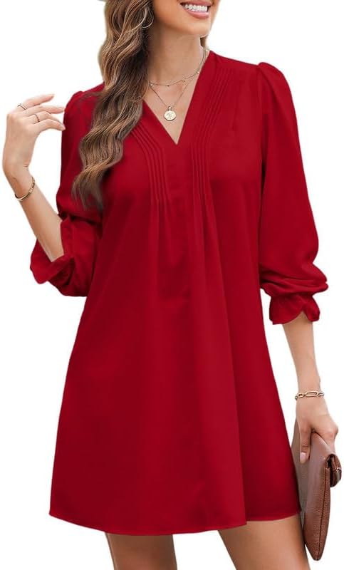 Dokotoo Womens Casual Dress A-Line Ruffle Sleeve V Neck Midi Dress 2024 Fashion...