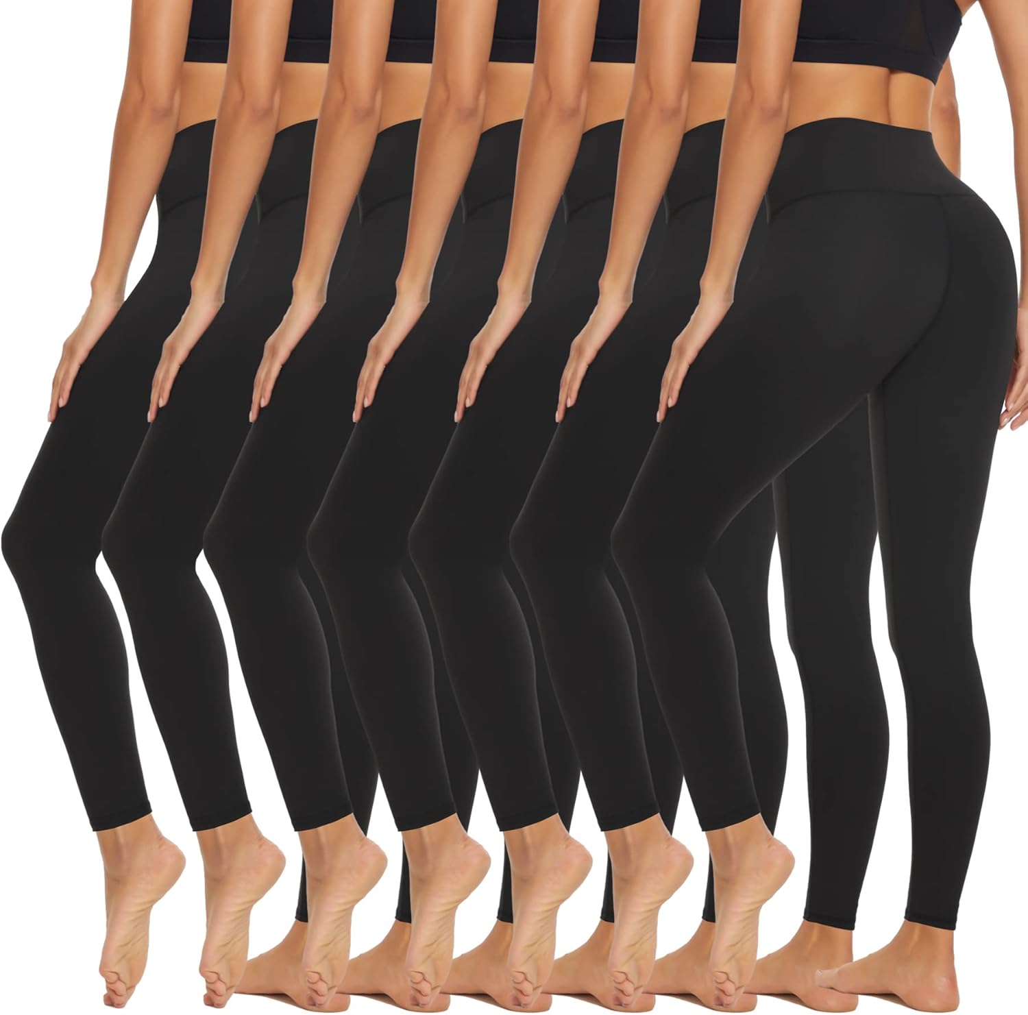FULLSOFT 7 Pack High Waist Leggings for Women - Soft Slim Tummy Control Black Wo...
