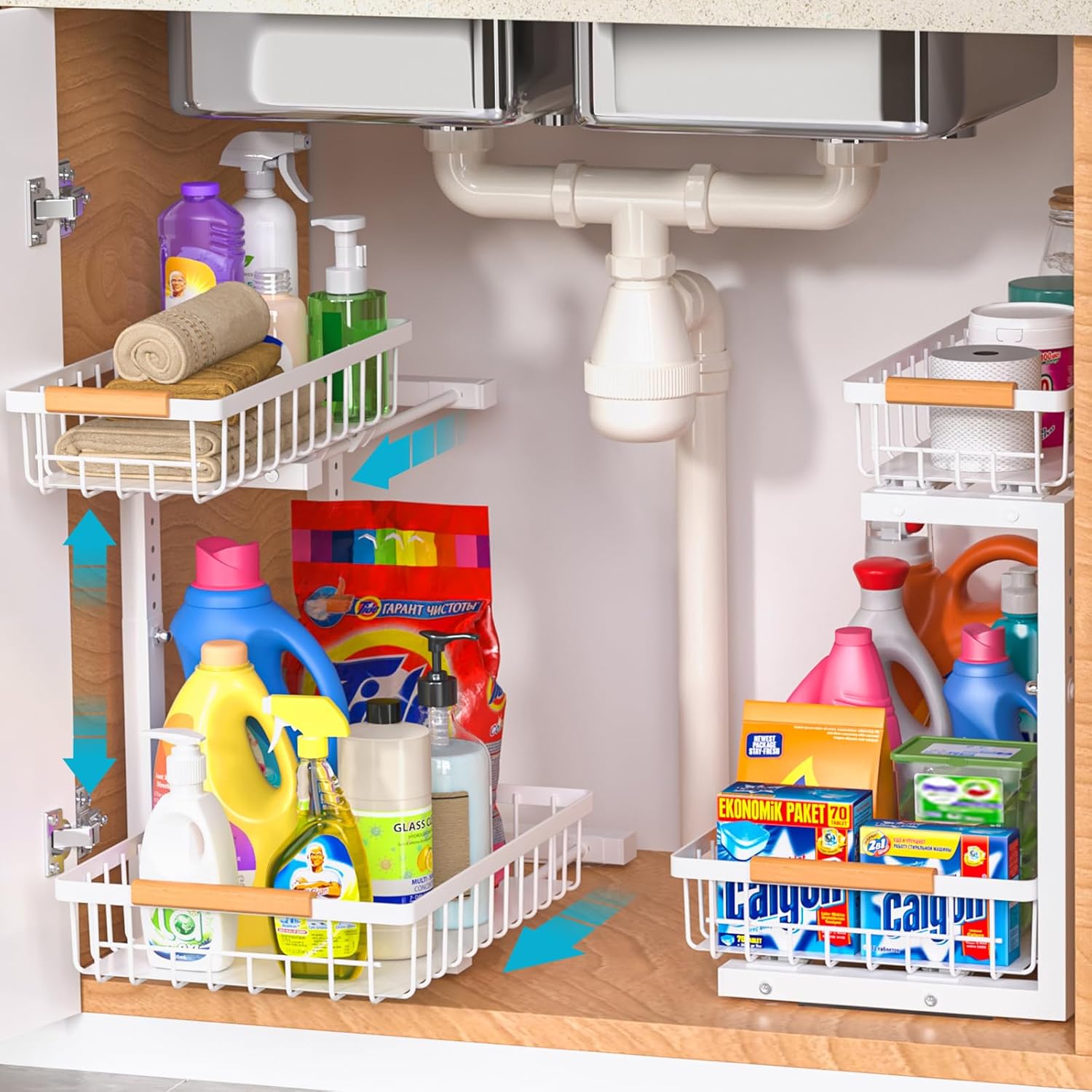 Under Sink Organizer 2 pack, 2 Tier Slide Out Under Sink Organizers And Storage,...