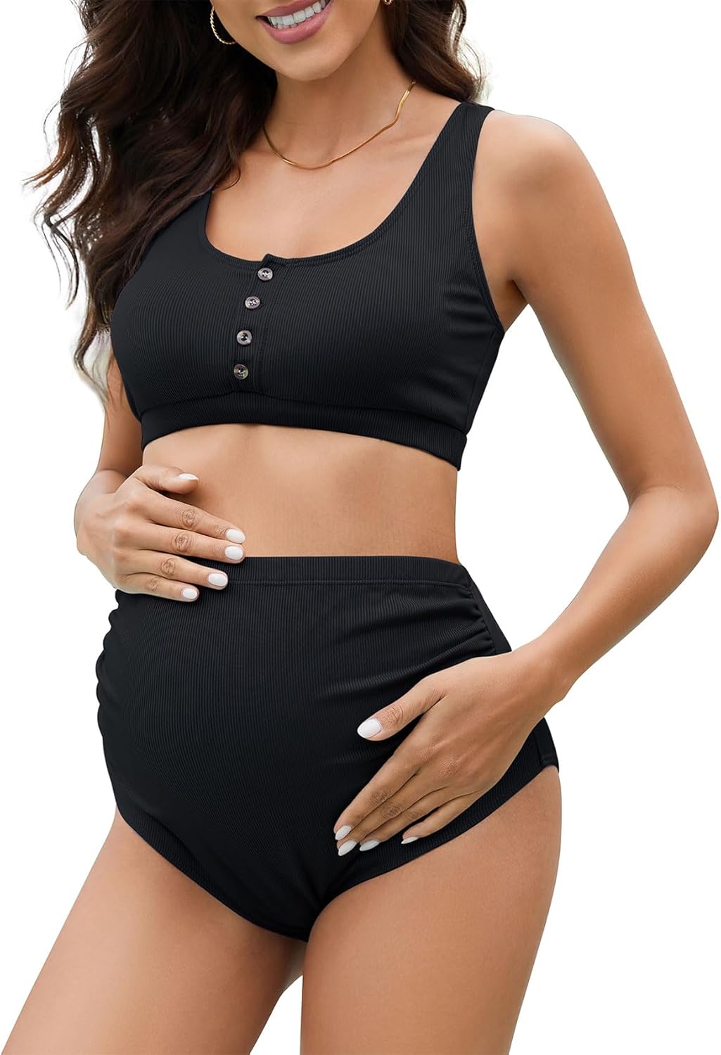 Zando High Waist Maternity Swimsuit Two Piece Pregnancy Swimwear Bikini Bathing...