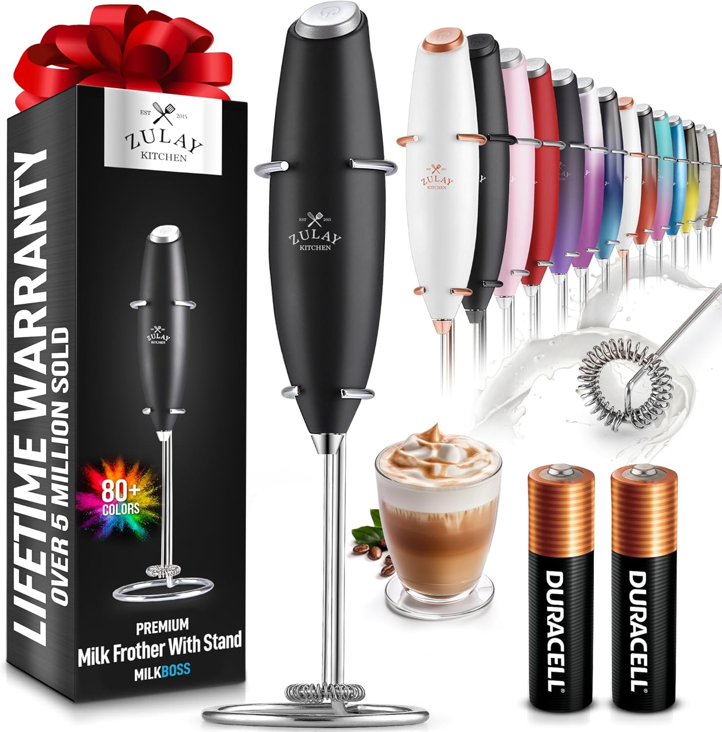Zulay Kitchen Powerful Milk Frother Wand - Ultra Fast Handheld Drink Mixer - Ele...