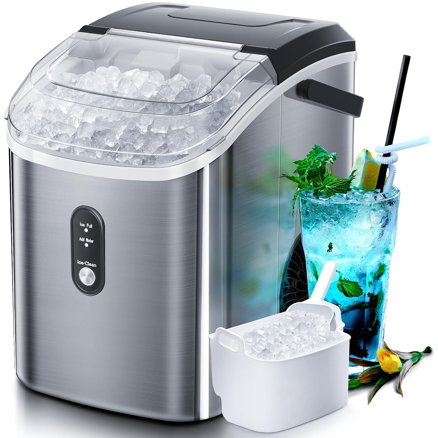 Nugget Countertop Ice Maker with Soft Chewable Ice, 34Lbs/24H, Pebble Portable I...