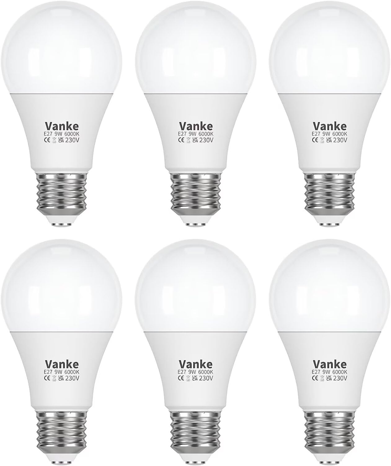 Vanke E27 Screw LED Bulb, 60 Watts Equivalent, Cool White 6000K, 9W ES LED Bulbs...