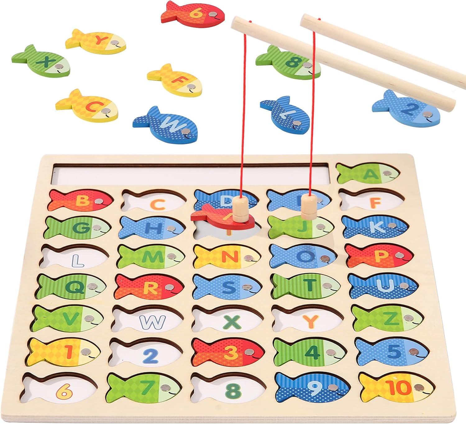 Wooden Magnetic Fishing Game for Toddlers, Montess...