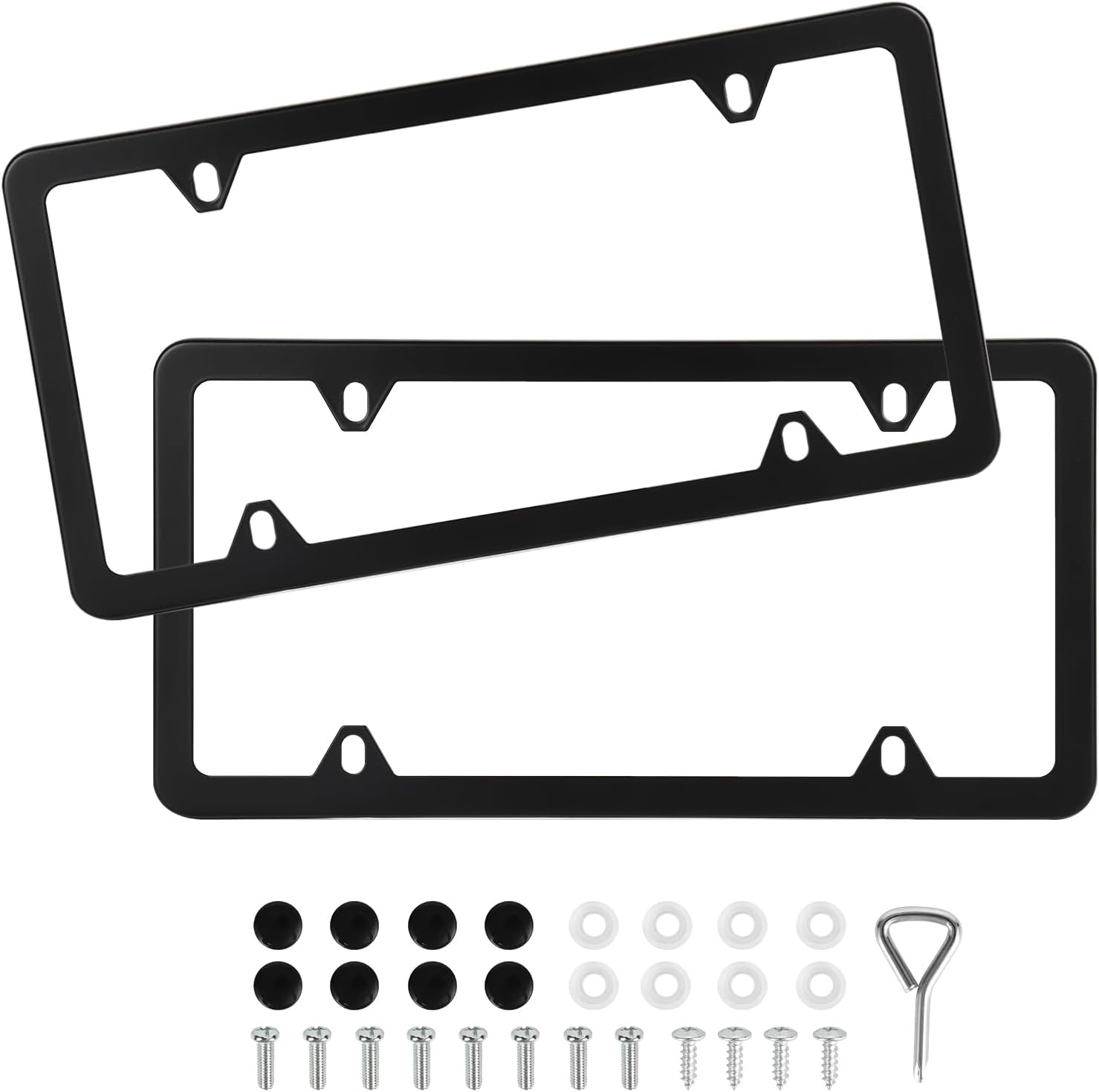 2 Pack Black License Plate Frames, Stainless Steel License Plate Cover, Matte Li...