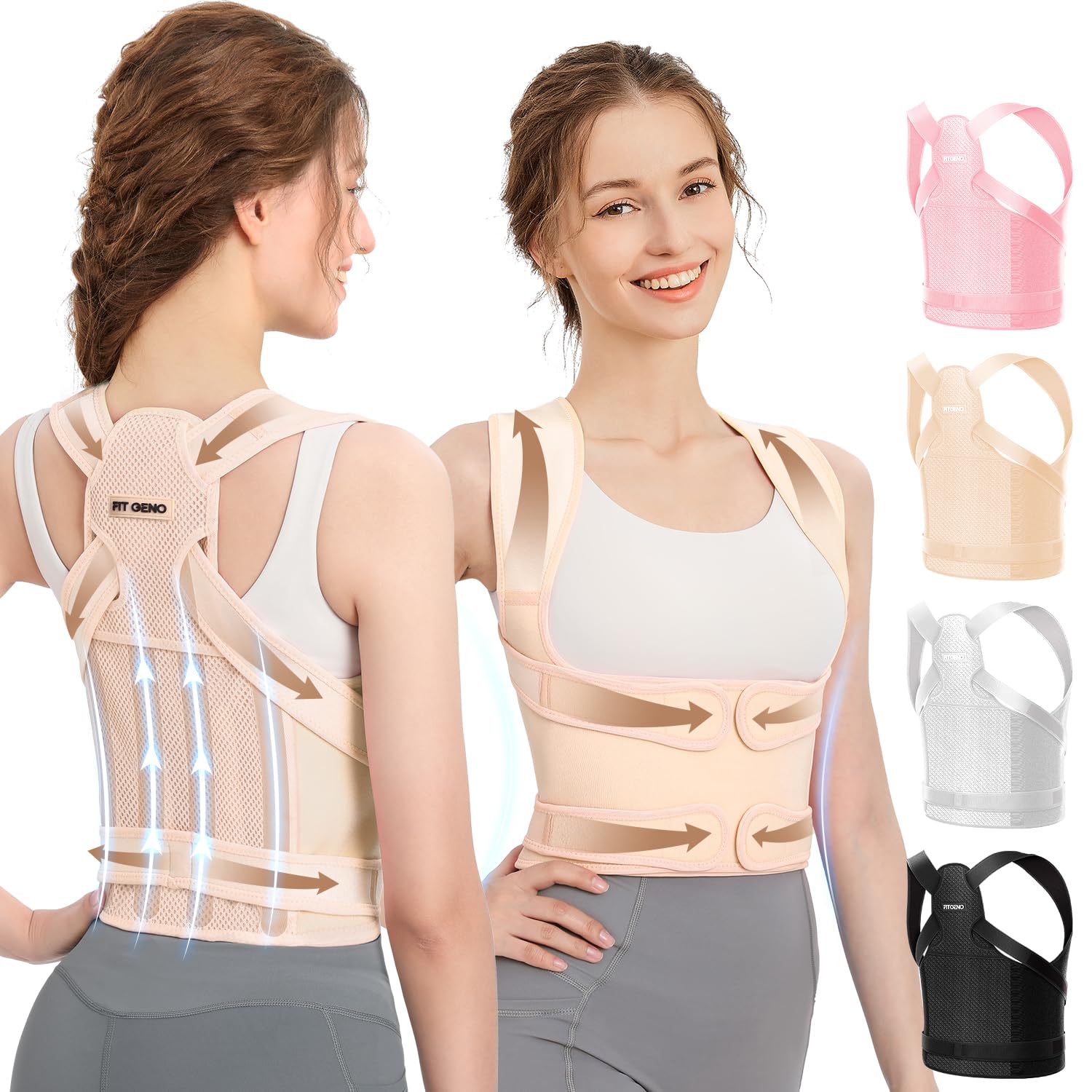 Fit Geno Back Brace Posture Corrector for Men & Women: Shoulder Straightener Adj...