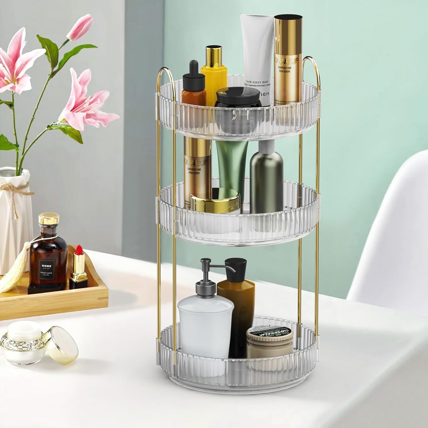 360 Rotating Makeup Organizer for Vanity - Spinning Bathroom Organizer Counterto...