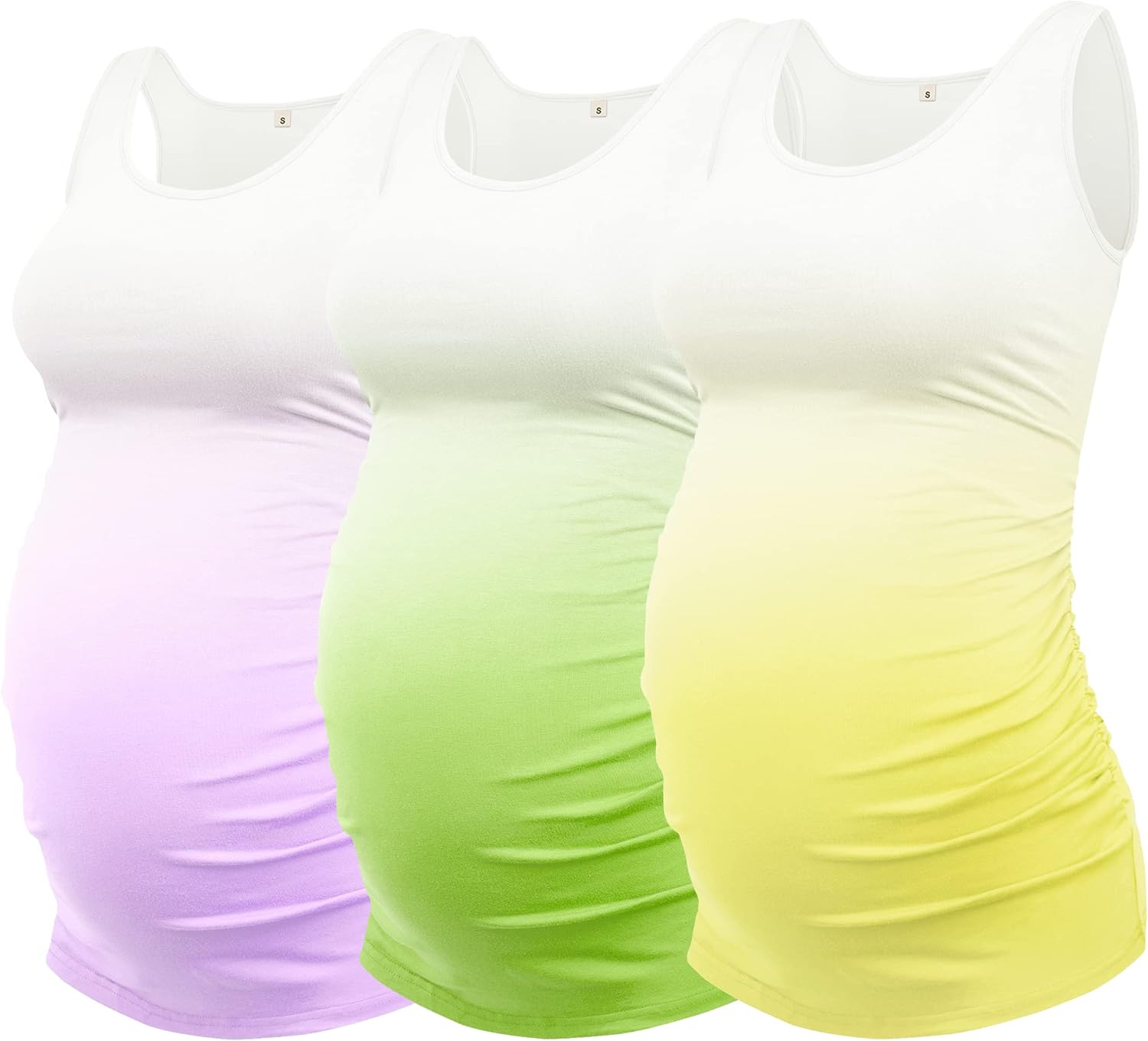 AMPOSH Women's Maternity Tank Top 3 Pack Ruched Side Sleeveless Pregnancy Basic...