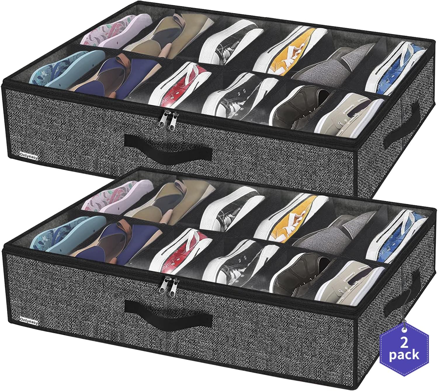 Onlyeasy Sturdy Under Bed Shoe Storage Organizer, Set of 2, Fit 12 to 24 Pairs,...