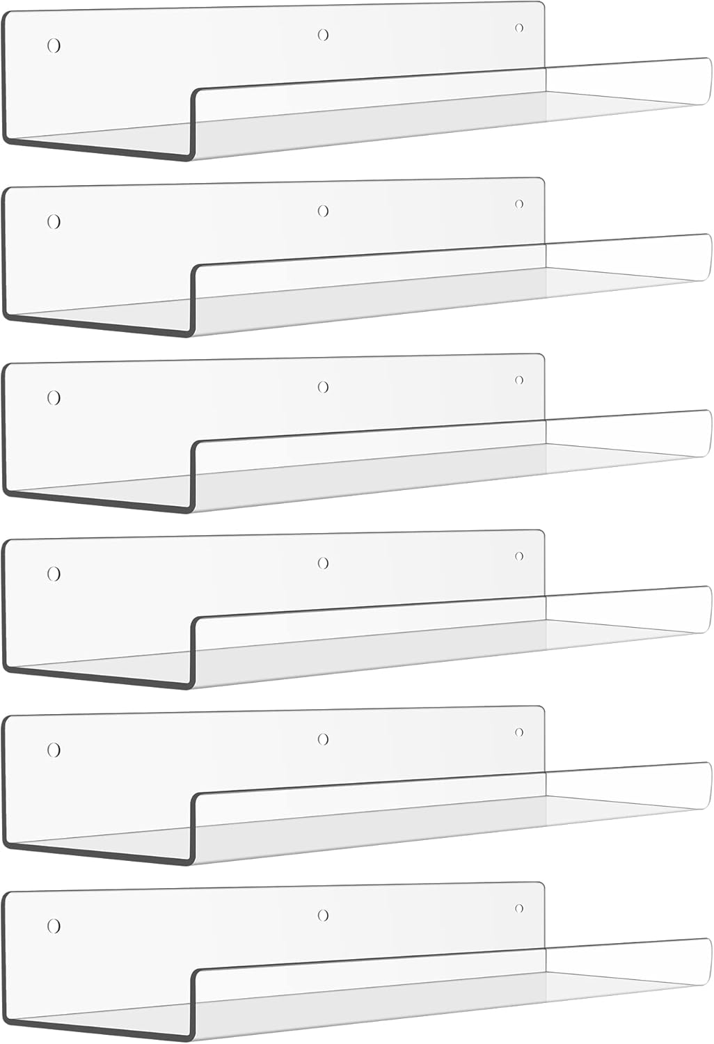 upsimples 6 Pack Acrylic Shelves for Wall Storage, 15" x 4“ Floating Bookshelves...