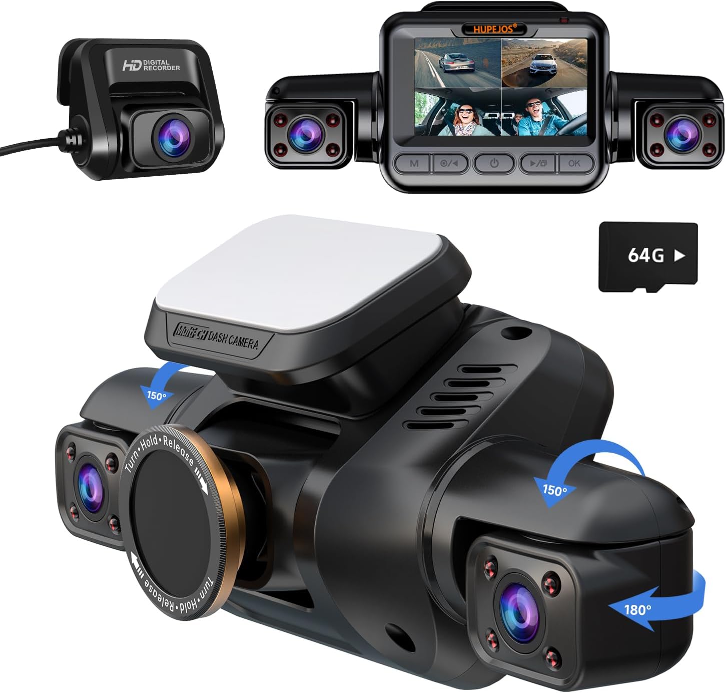 Dash Cam 4 Channel Front and Rear Inside, 360° Car Camera 4K UHD, Dash Camera fo...