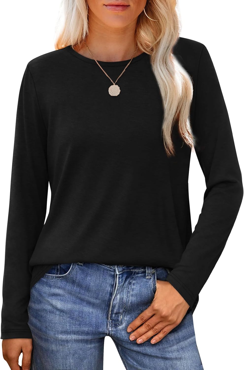 WIHOLL Womens Long Sleeve T Shirts 2024 Boat Neck Casual Basic Tshirt Fall Tops...