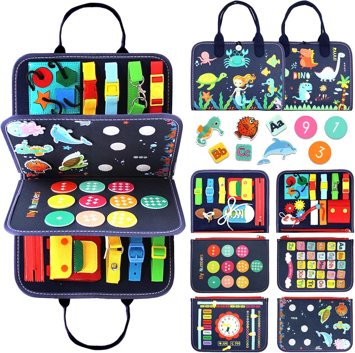 Qizfun Busy Board Montessori Toy for 1 2 3 4 Years...