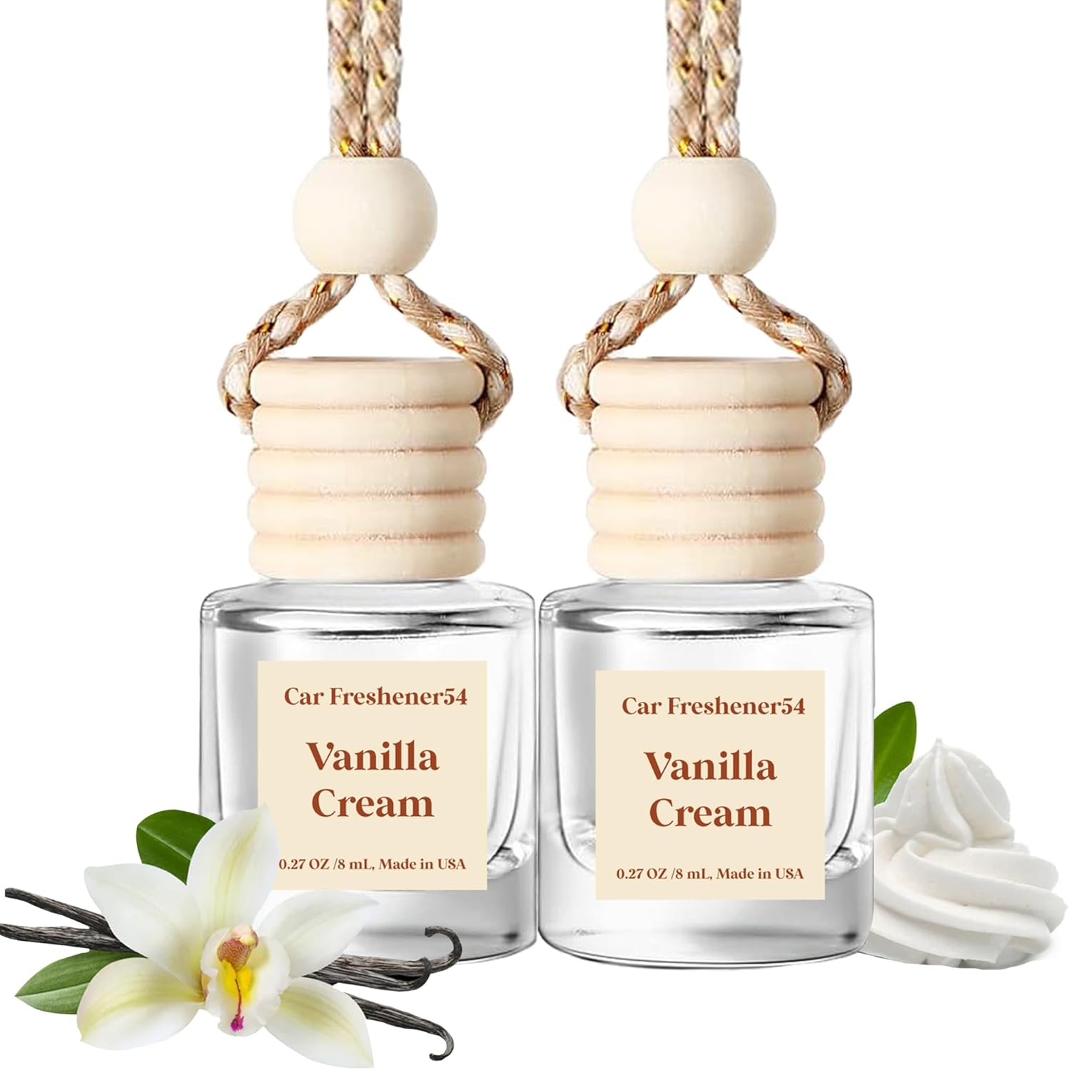 Car Air Freshener Hanging, Vanilla Cream Fragrance Oil Air Diffuser for Car, Lon...