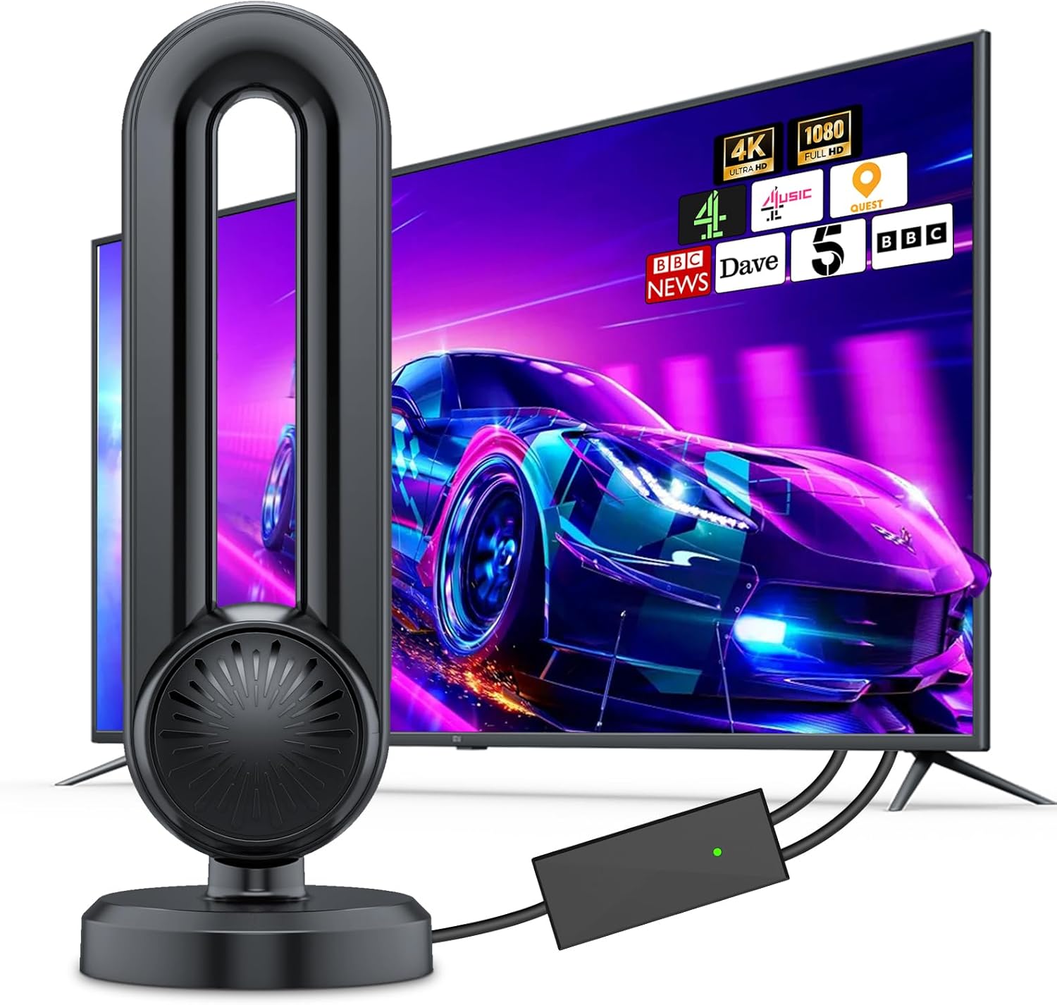 TV Aerial, Indoor TV Aerial for Smart TV with Signal Booster 560+ Miles Range, F...