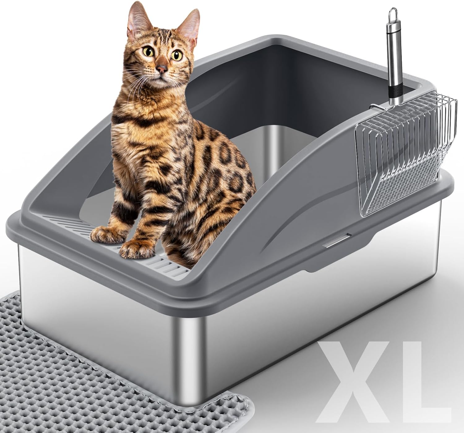 Stainless Steel Cat Litter Box, Extra Large Litter Boxes for Big Cats, XL Metal...