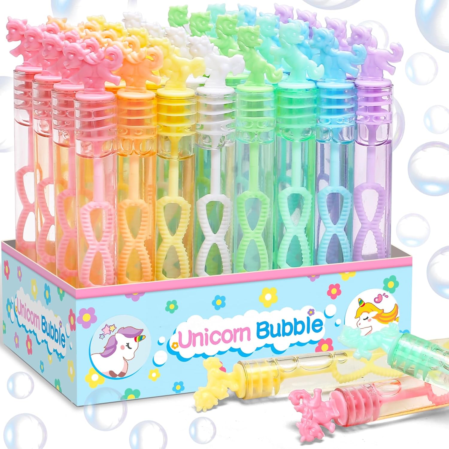 32 Piece Mini Unicorn Bubble Wand with Display Box, Pastel Unicorn Party Favors...