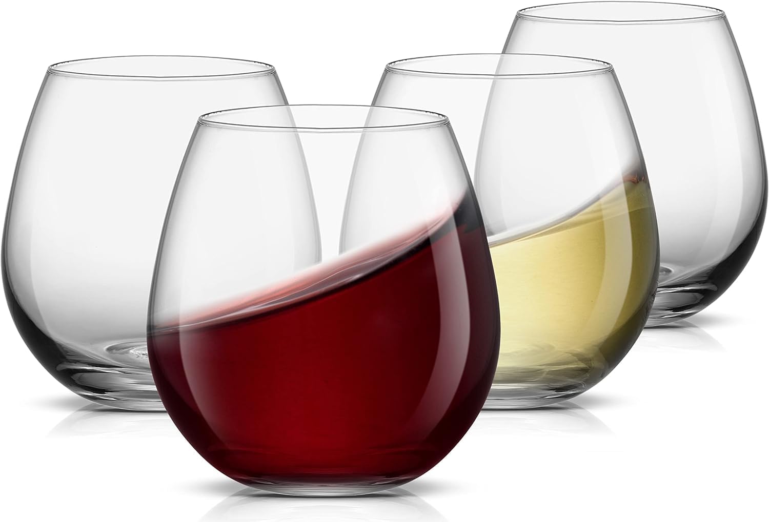 JoyJolt Spirits Stemless Wine Glasses for Red or White Wine (Set of 4)-15-Ounces...