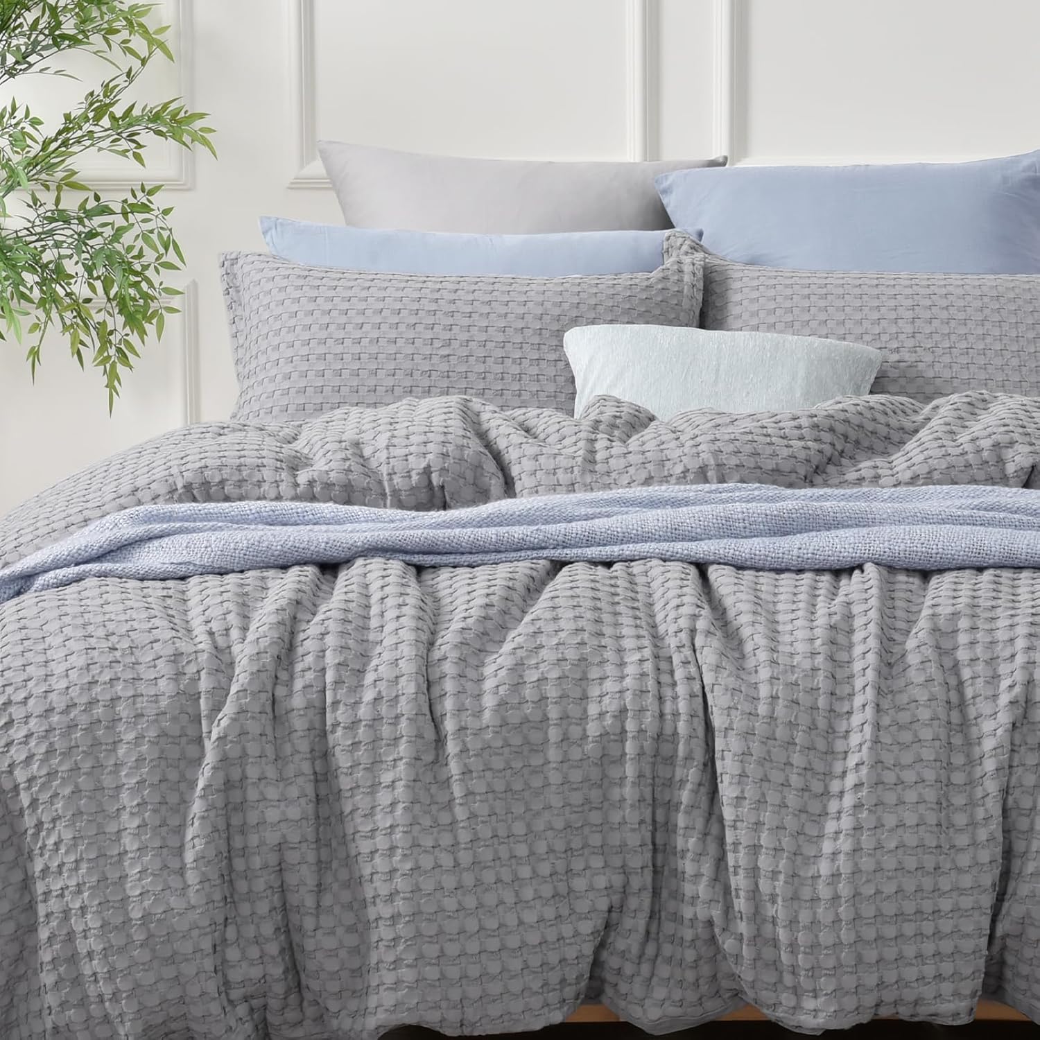 David's Home 100% Cotton Duvet Cover Set King Size, Waffle Weave Duvet Cover wit...