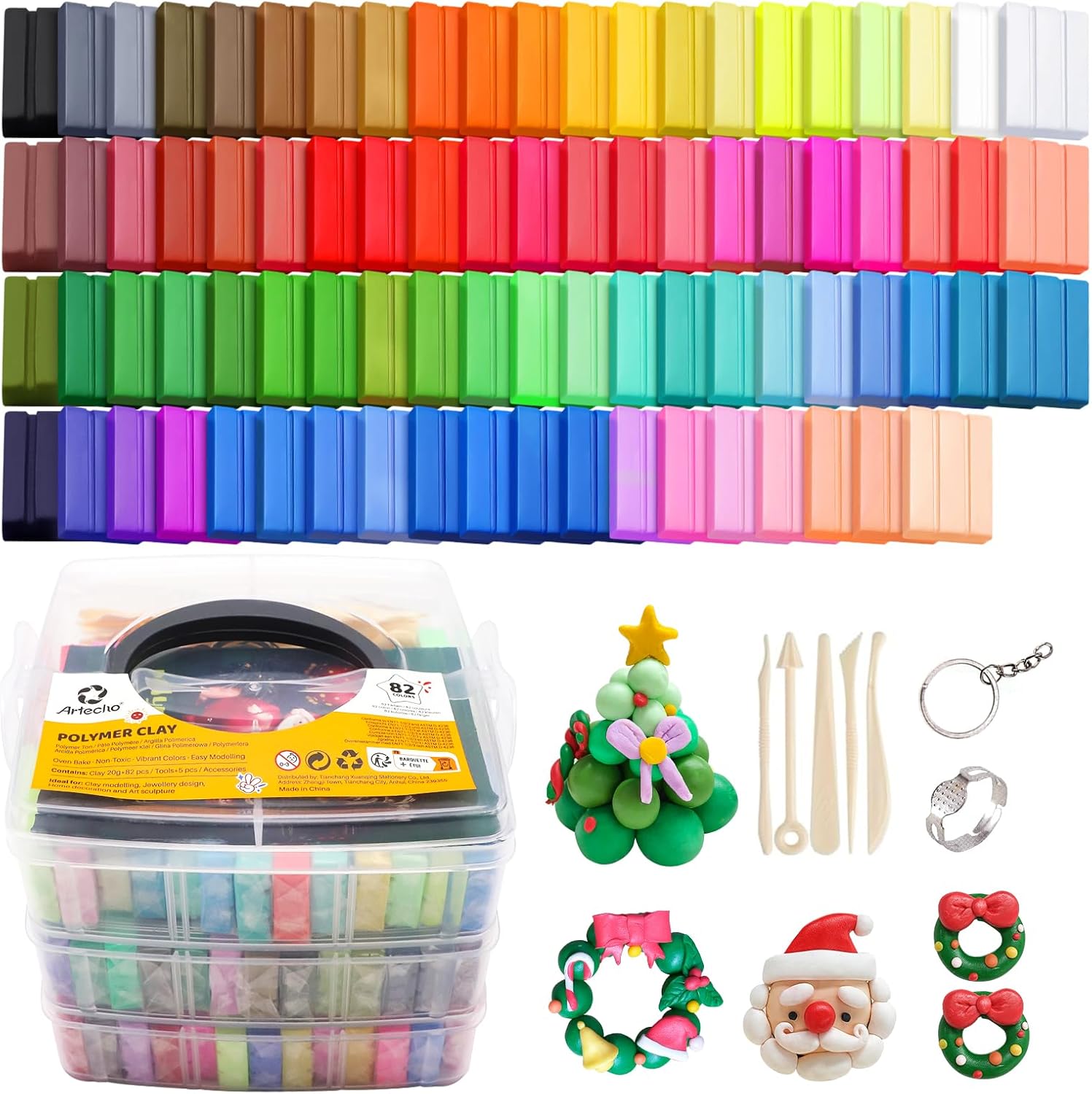 Artecho Polymer Clay Set, 82 Colors Modeling Clay Kit with 5pcs Clay Sculpting T...