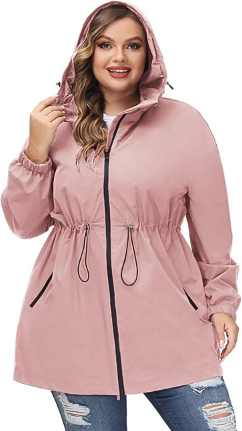 Hanna Nikole Women's Plus Size Long Hooded Raincoat Lightweight Waterproof Windb...