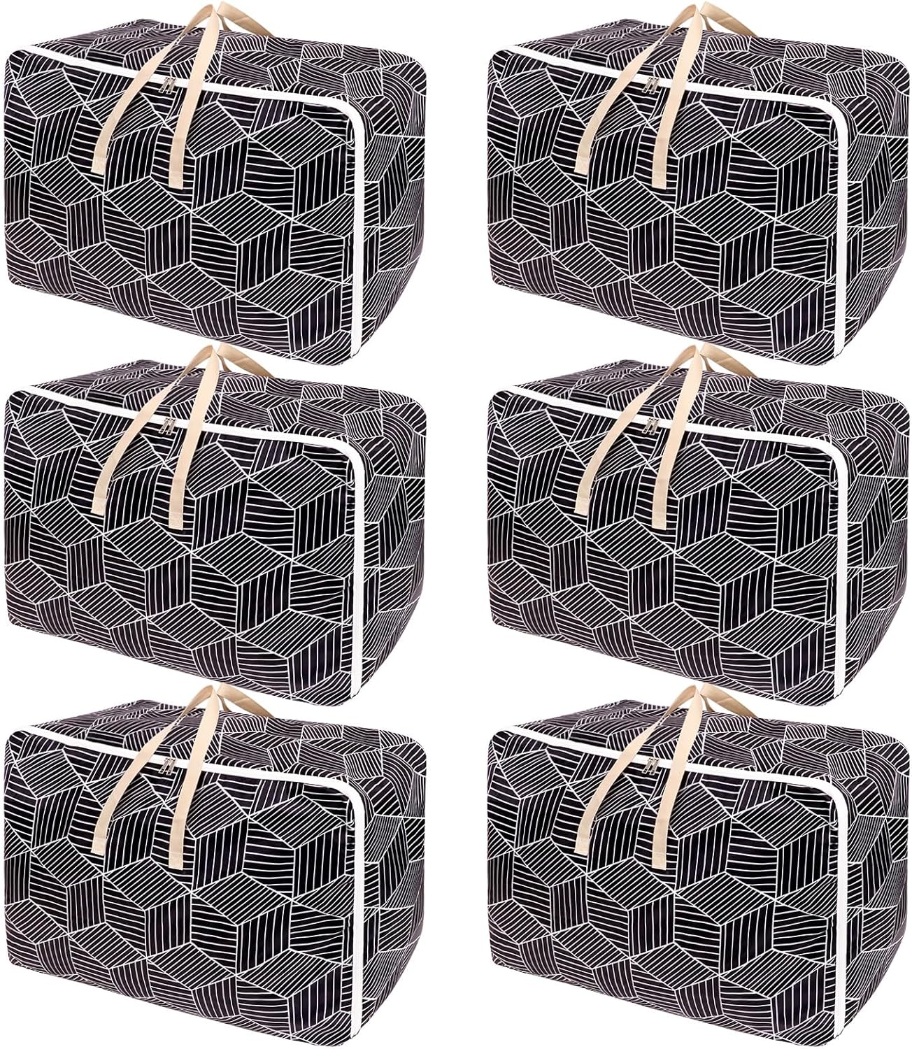 SUNNOW 6 Pcs Large Storage Bag, 105L Moving Bags with Zips Large Duvet Storage B...