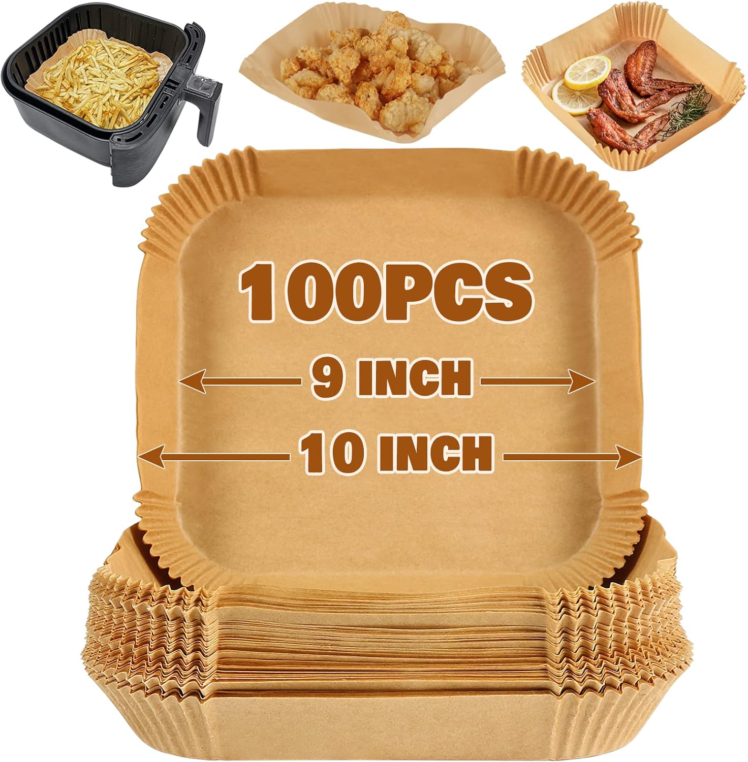 YQL 100pcs Air Fryer Liners Square for Air Fryer Oven, 9 inch Air Fryer Accessor...