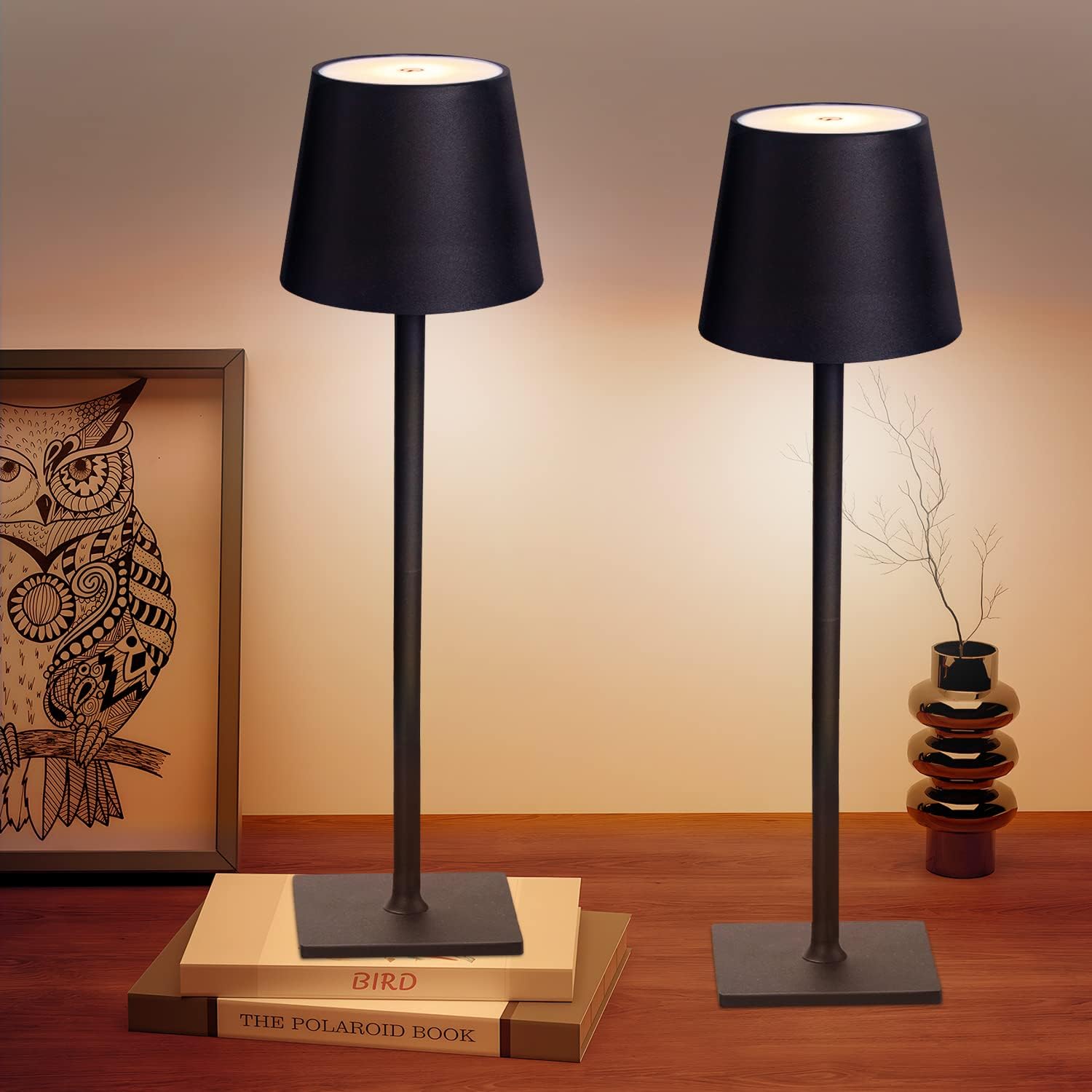 2 Pack Cordless Table Lamps, 3 Colors Stepless Dimming, 5000mAh Rechargeable Bat...