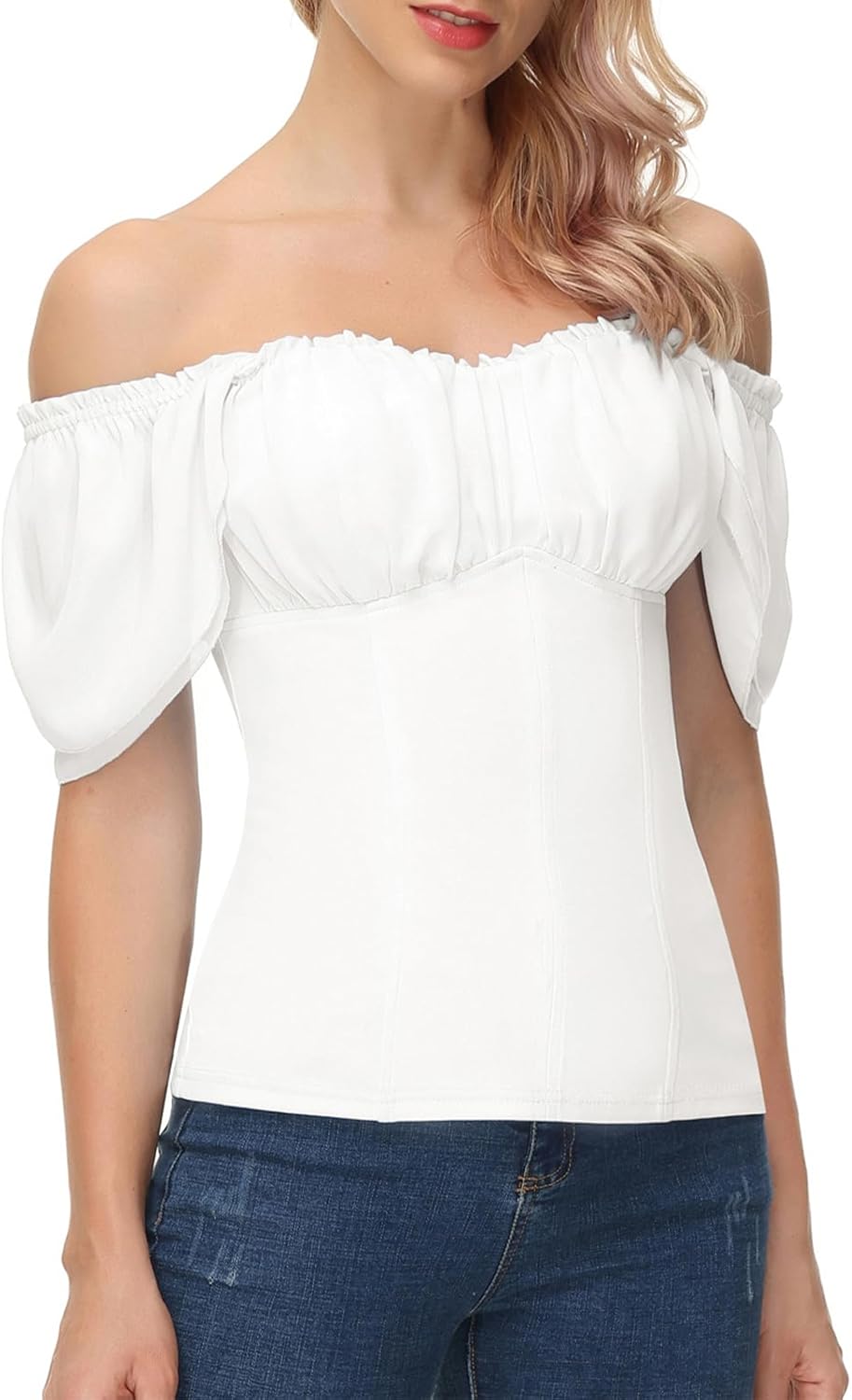 Scarlet Darkness Women Renaissance Shirt Off Shoulder Flutter Short Sleeve Top S...
