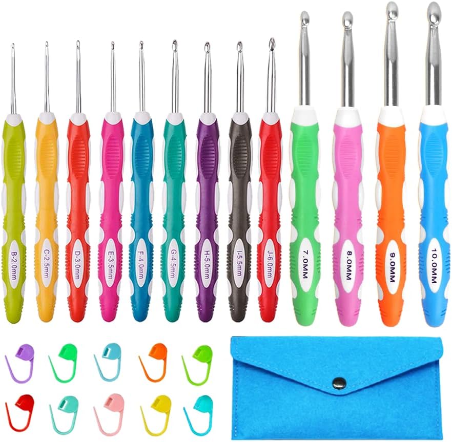 Lewhoo Ergonomic Crochet Hooks Set with Case, 13 Size Crochet Hooks for Arthriti...