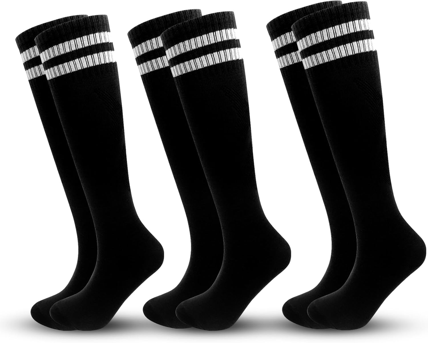 3 Pairs Kids Soccer Socks Striped Knee High Tube Socks Football Uniform Sports S...