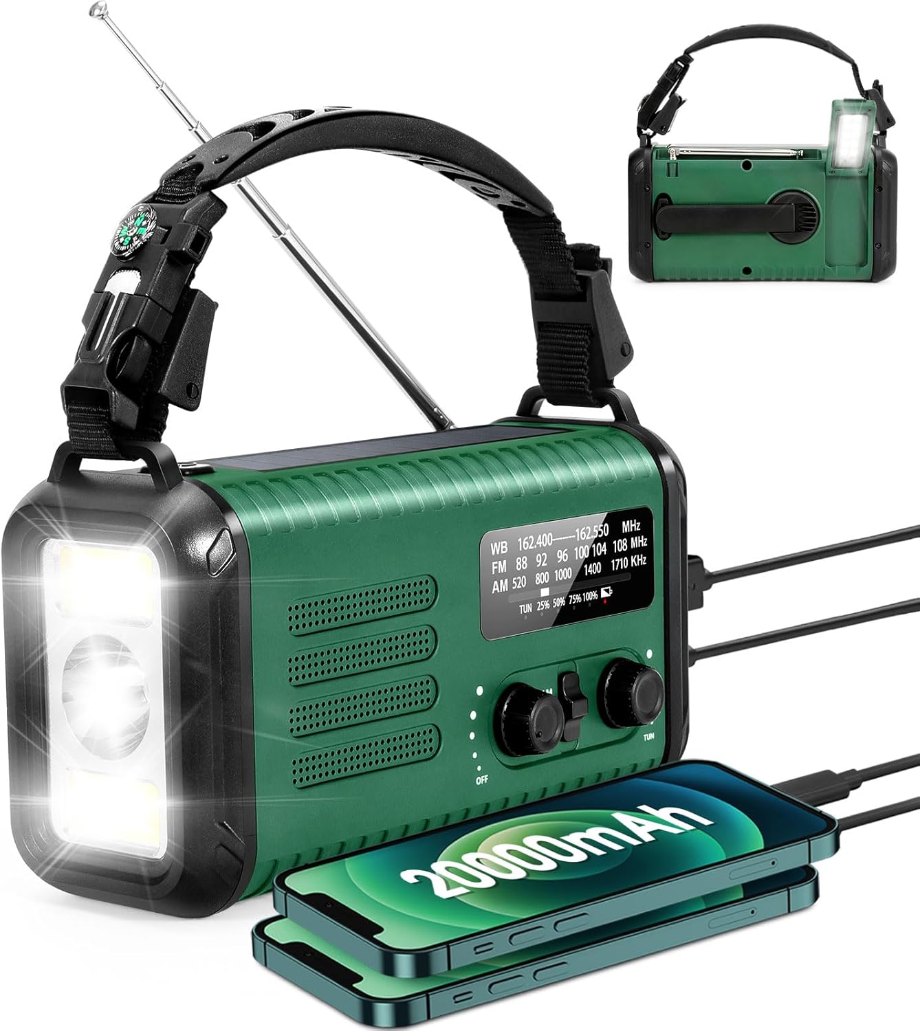 Hand Crank Emergency Radio, NOAA/AM/FM Weather Radio, Solar Radio, 20000MAH Rech...