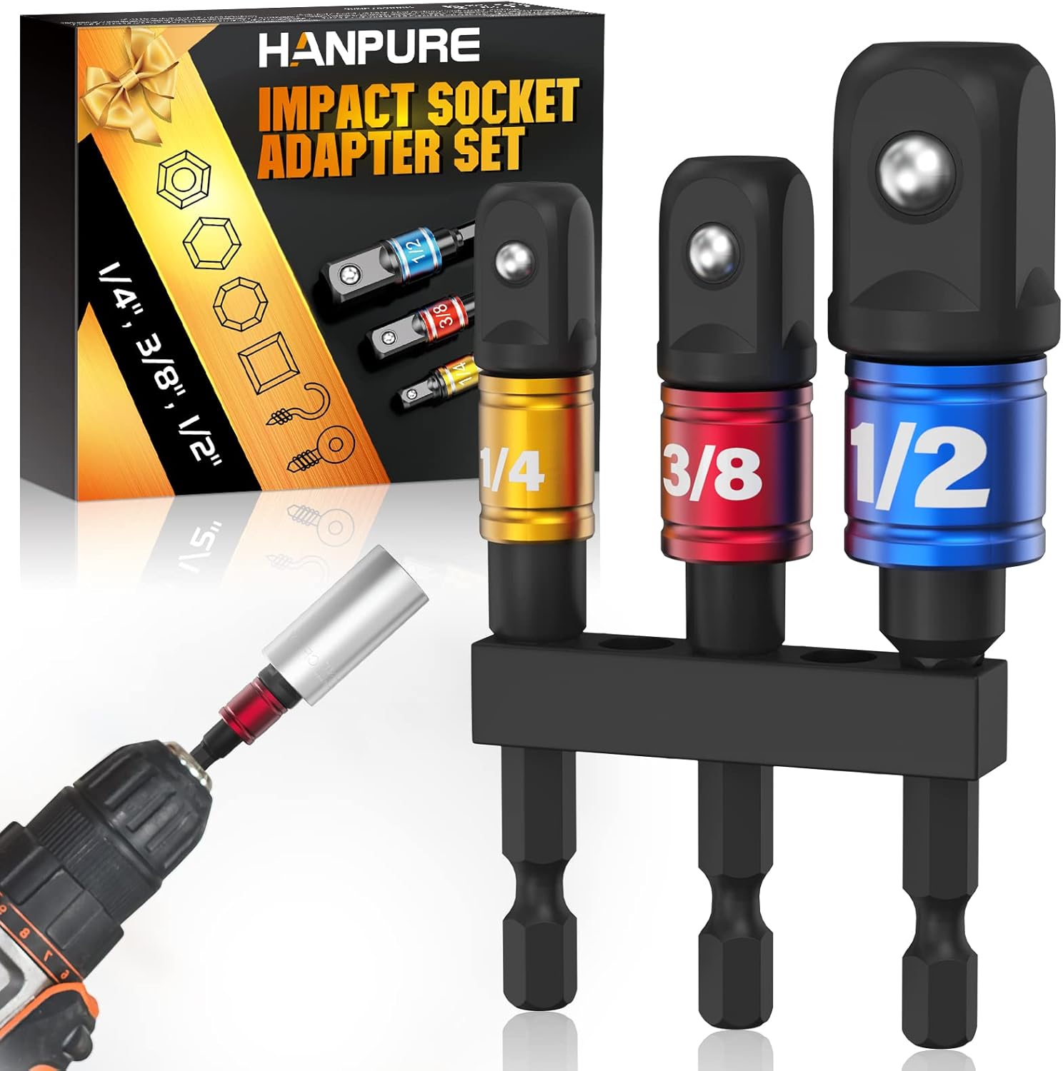 Impact Driver Socket Adapter Set - Extension Bit to 1/4 1/2 3/8 Inch Adaptor for...