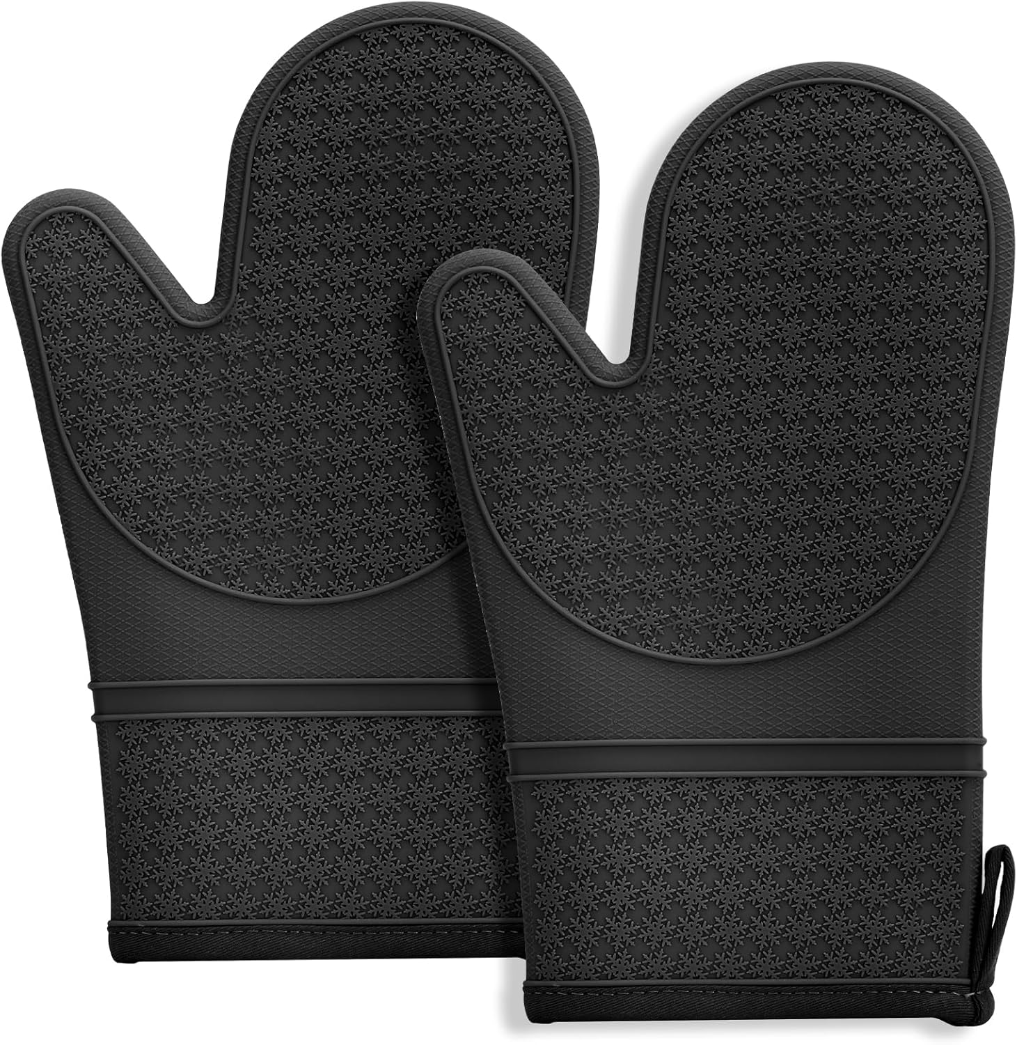 Hovico Silicone Oven Mitts, Oven Gloves with Non-Slip Waterproof - 2PCS Black Ov...