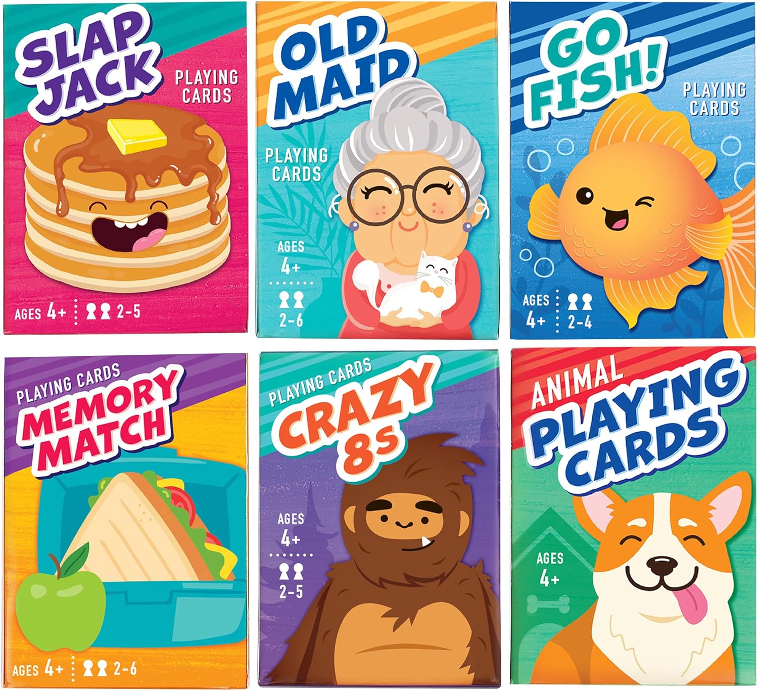 LotFancy Card Games for Kids, 6 Decks, Go Fish, Old Maid, Crazy Eights, Memory M...
